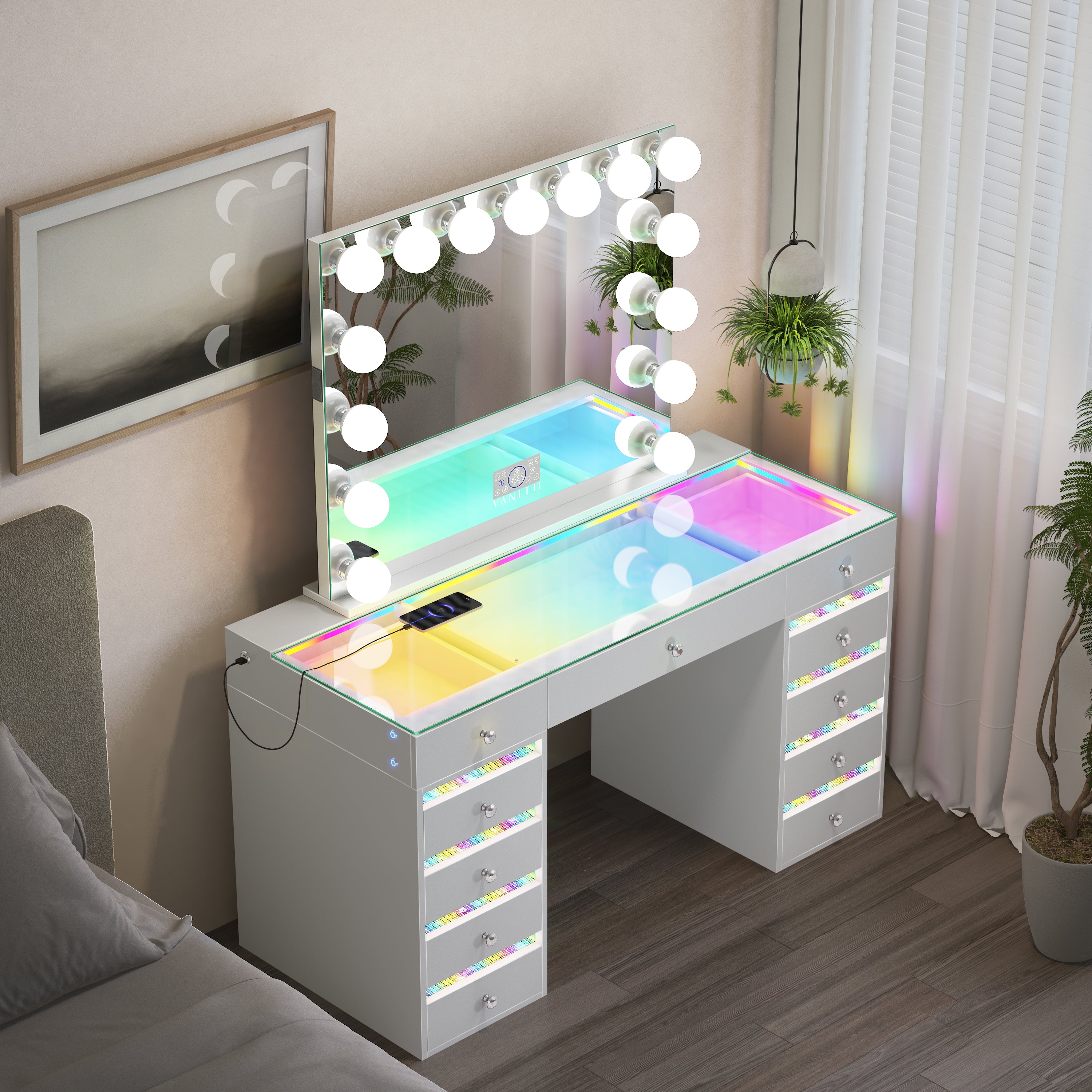 VANITII Fenair Vanity Desk with RGB light including Vanity Mirror