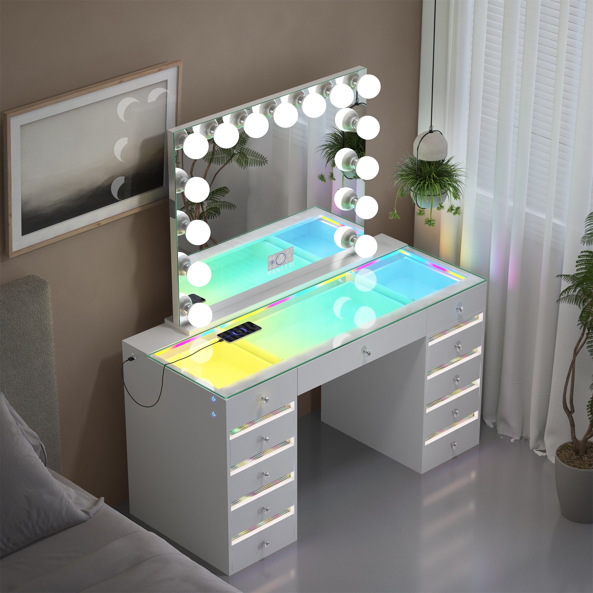 VANITII Fenair Vanity Desk with RGB light including Vanity Mirror
