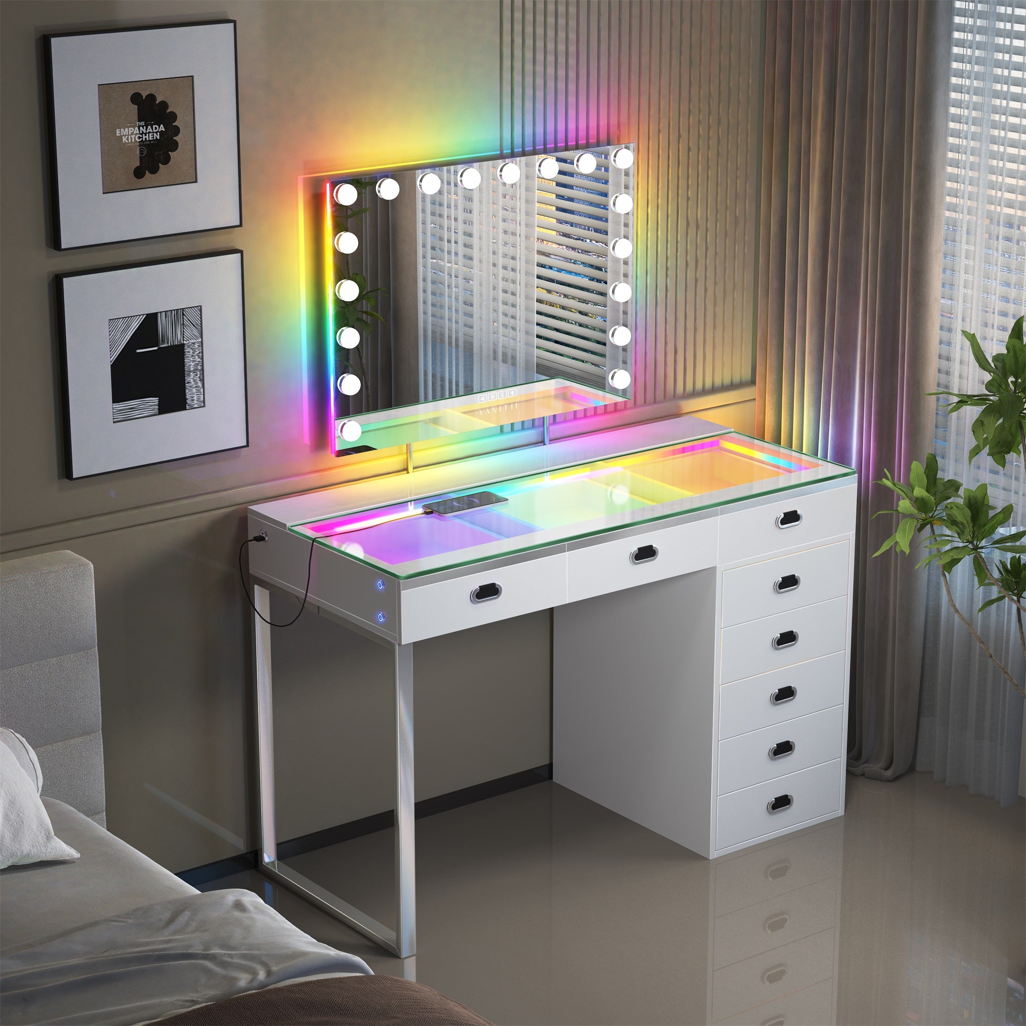 New Release ! VANITII Chelsea Vanity Set with Hollywood Music Mirror