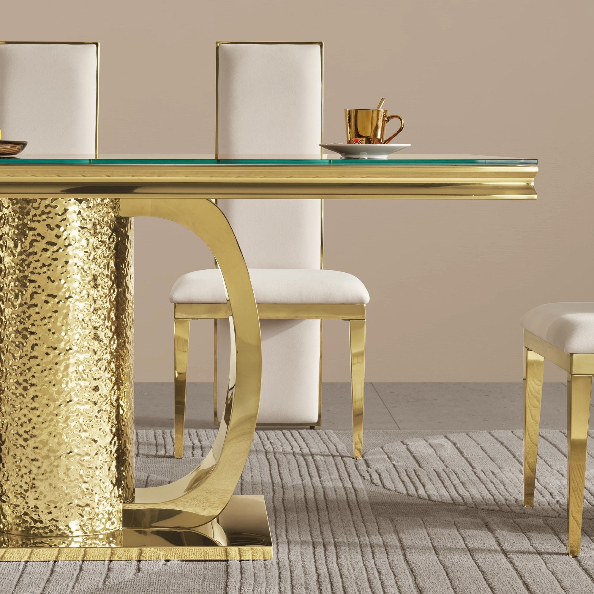 Fashion Stainless Steel & Tempered Glass Dining Table