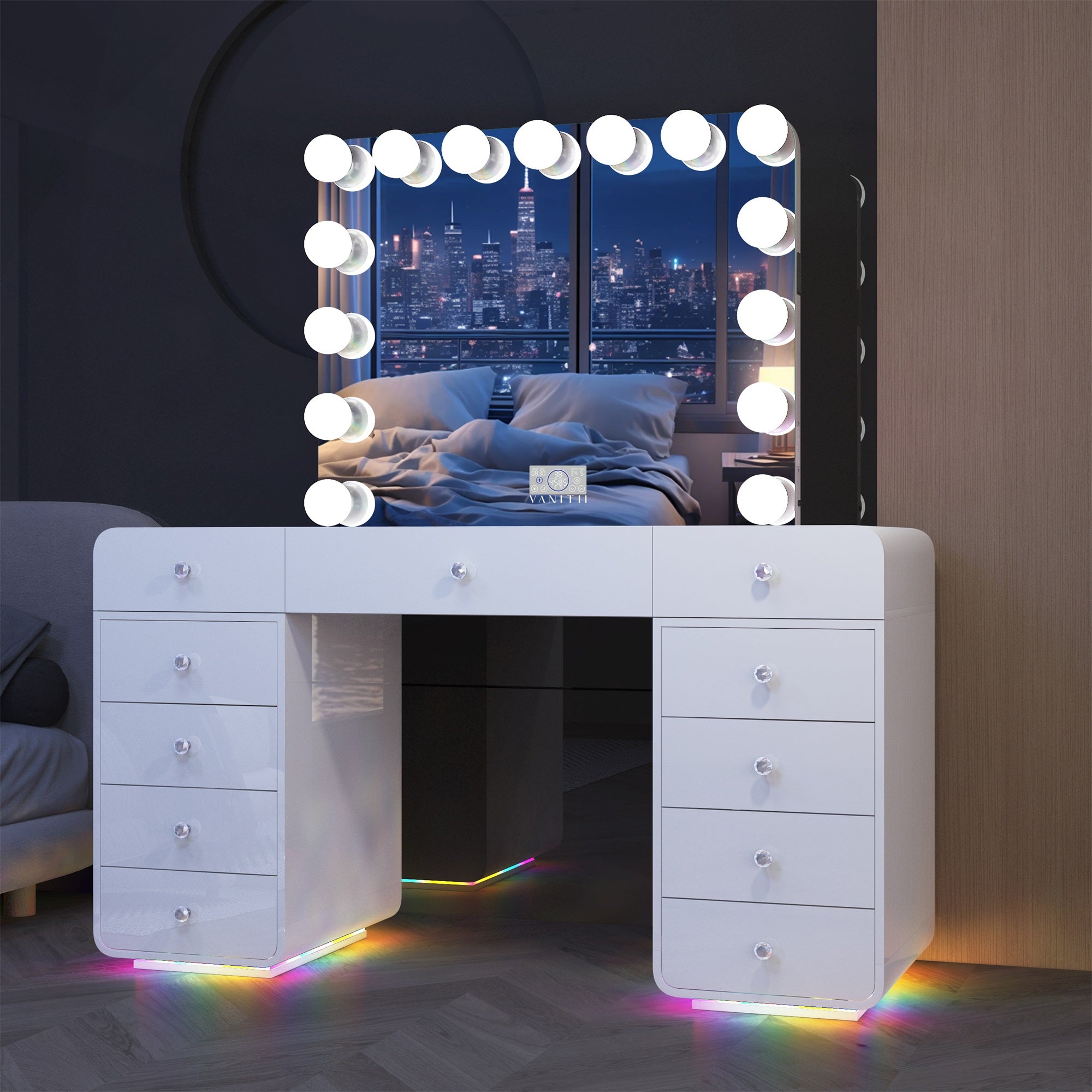 VANITII Catalina Vanity Desk with RGB light including vanity mirror