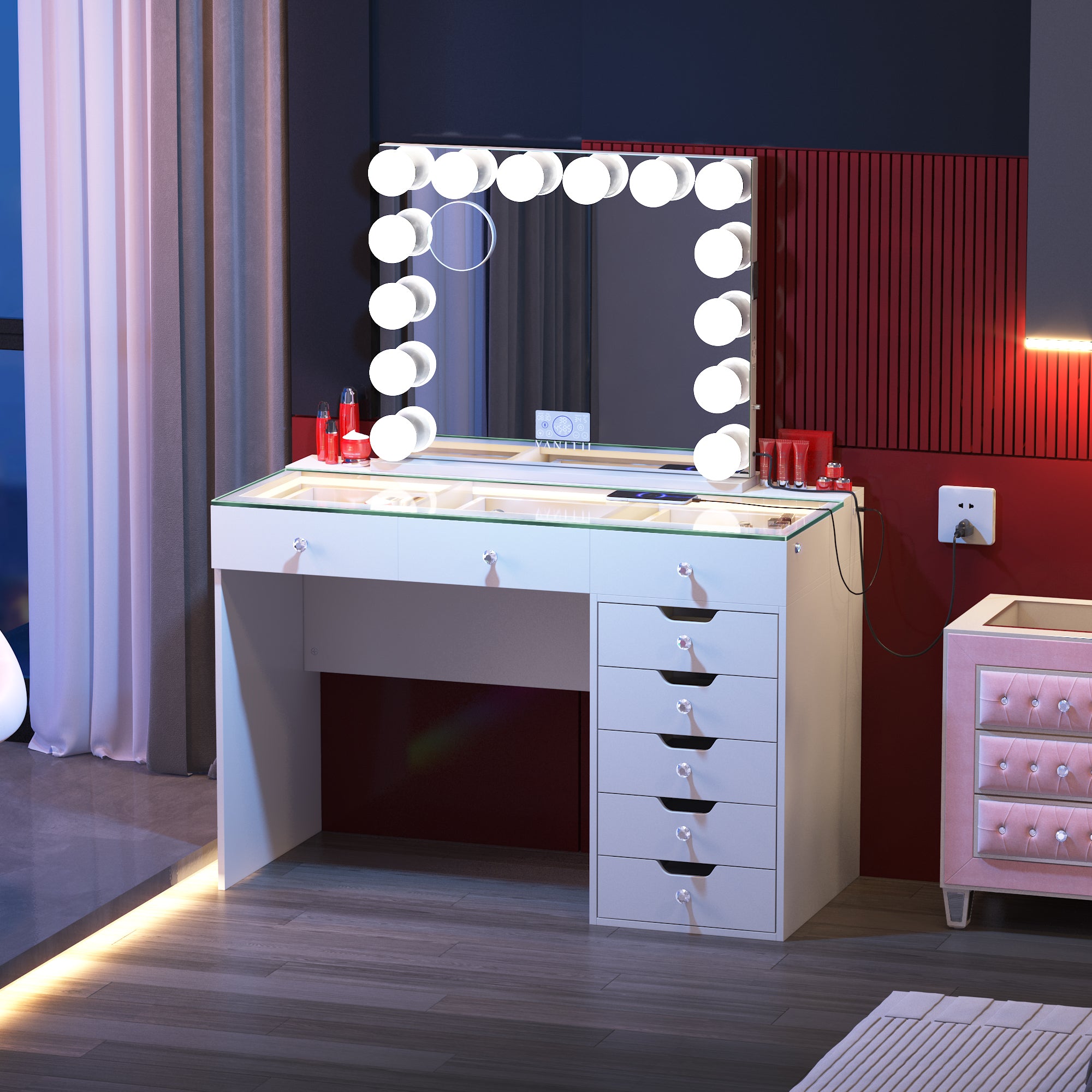 VANITII Diana Vanity Desk - 8 Storage Drawers