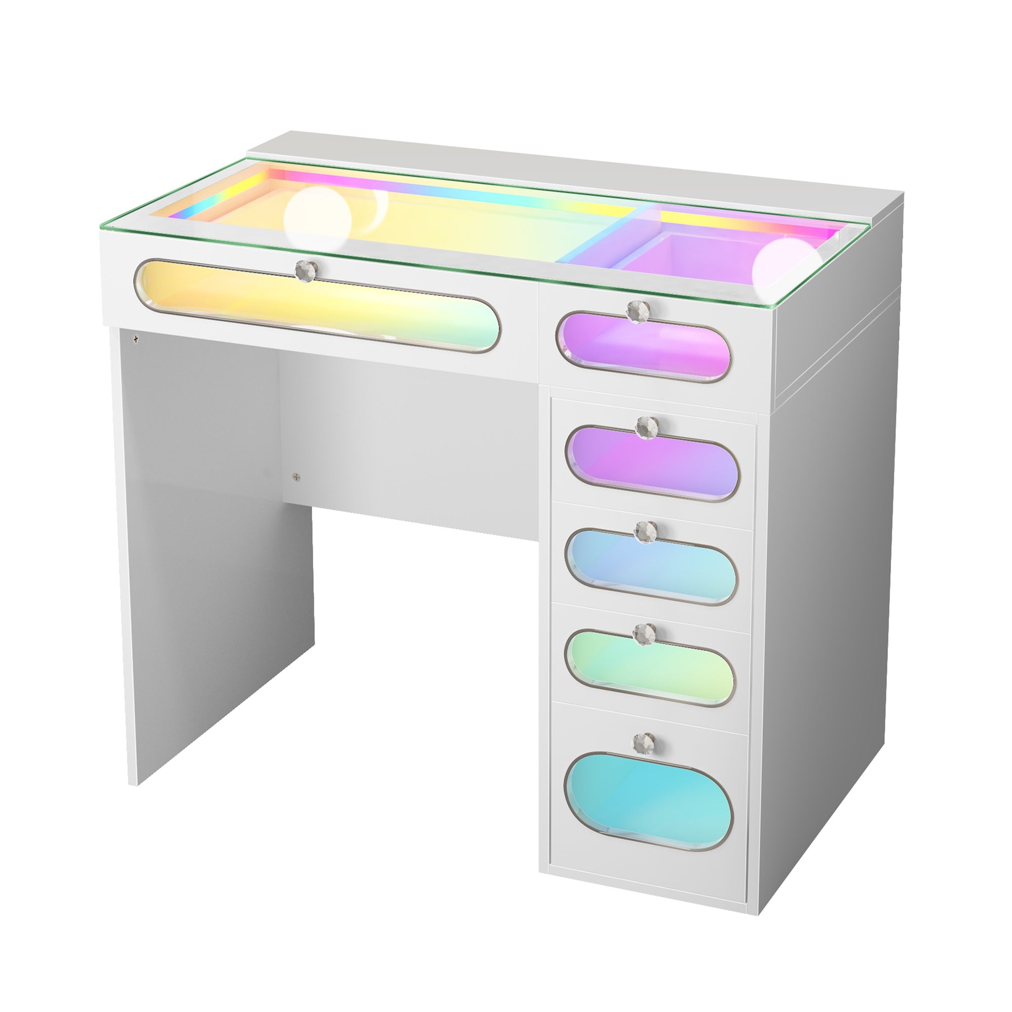 New Release ! VANITII 6 Glass Fronted Drawers Vanity Desk