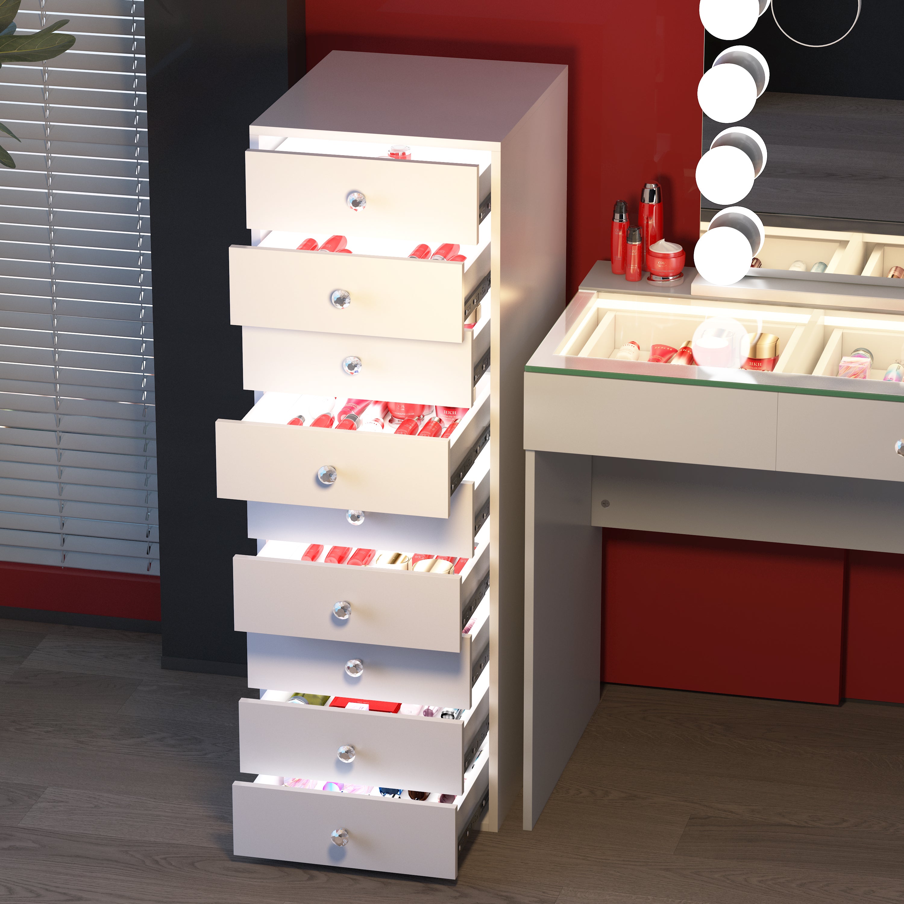 VANITII 9-Drawer Makeup Vanity Storage Unit with Lights