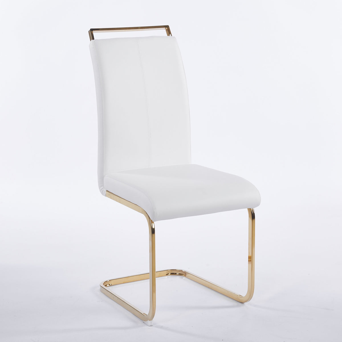 Contemporary Cantilever Dining Chair, Leather Upholstery with Golden Metal Base 4pCS/CTN