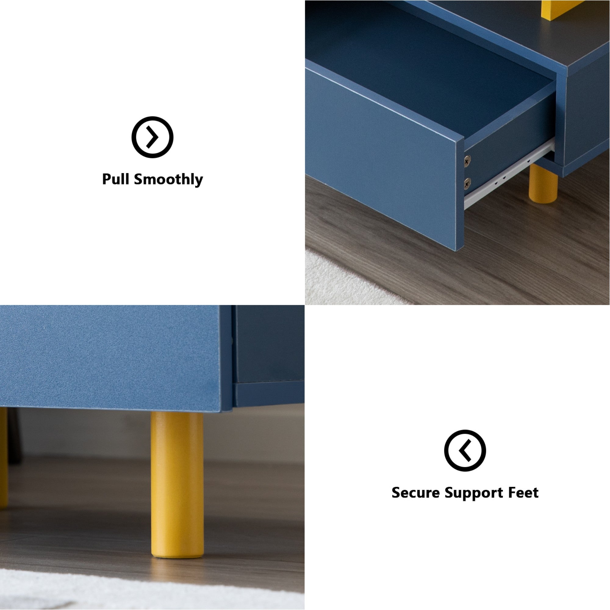 Modern Nightstand End Side Table with Large Storage Space Bedside Table for Bedroom Living Room and Playroom (Yellow+Blue)