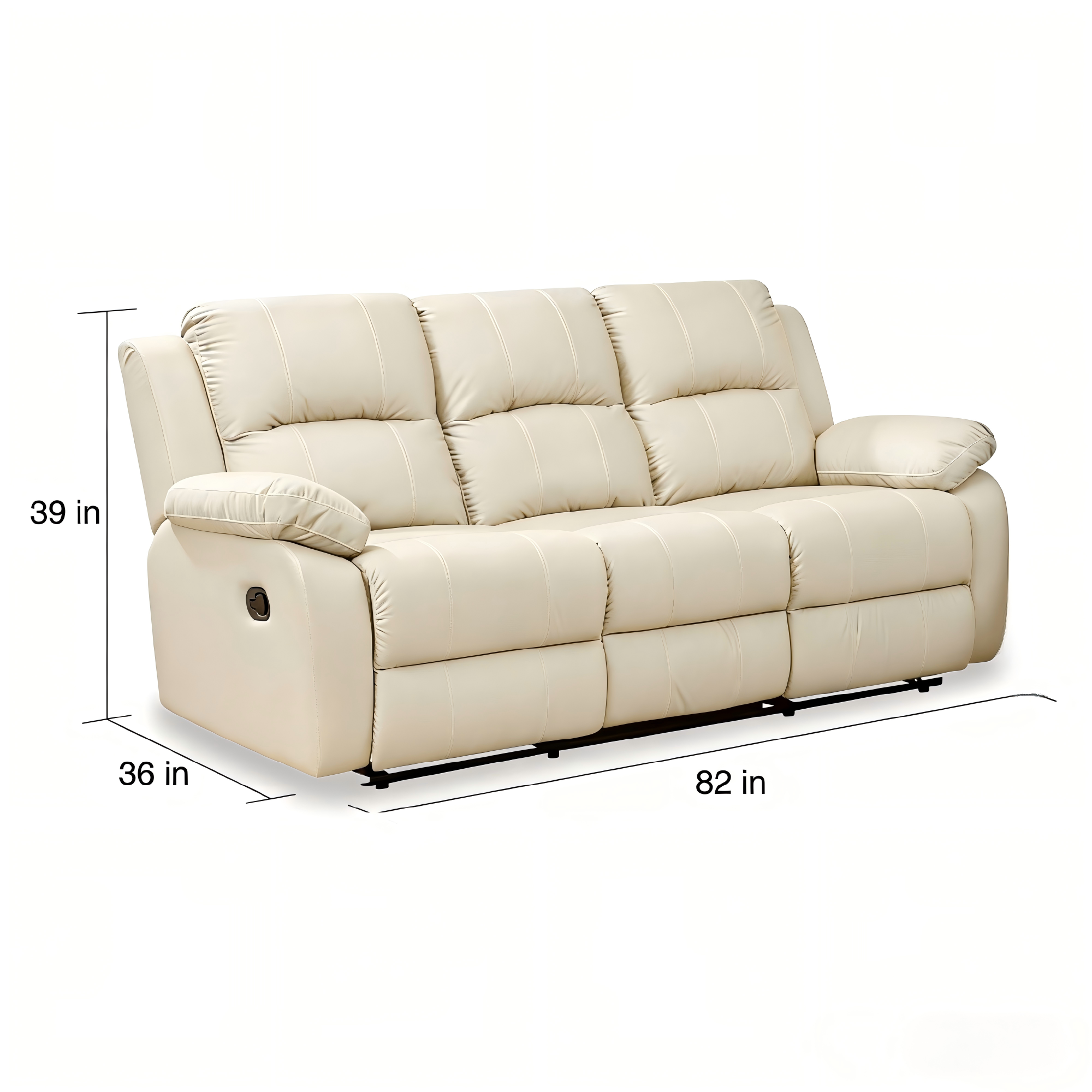 Lume Power Recliner 3-Seater Sofa in Ivory Faux Leather with Hidden Cupholders