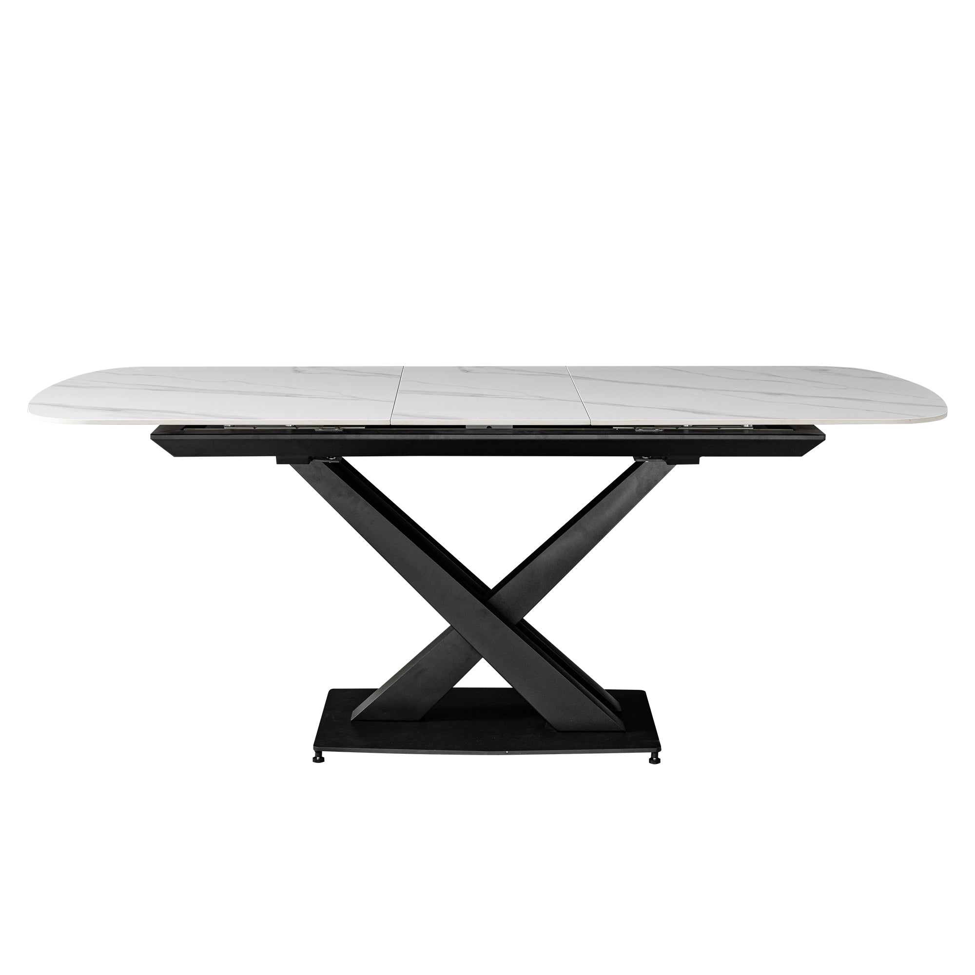 Extendable dining table with sintered stone top