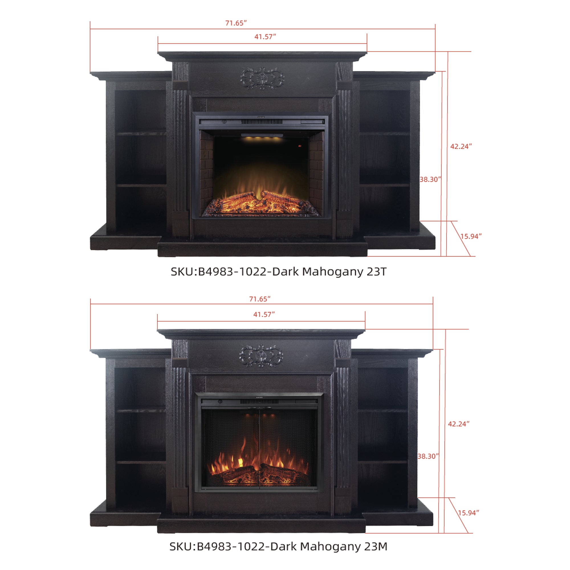 Dark Mahogany Ash Wood Veneer Fireplace TV Stand