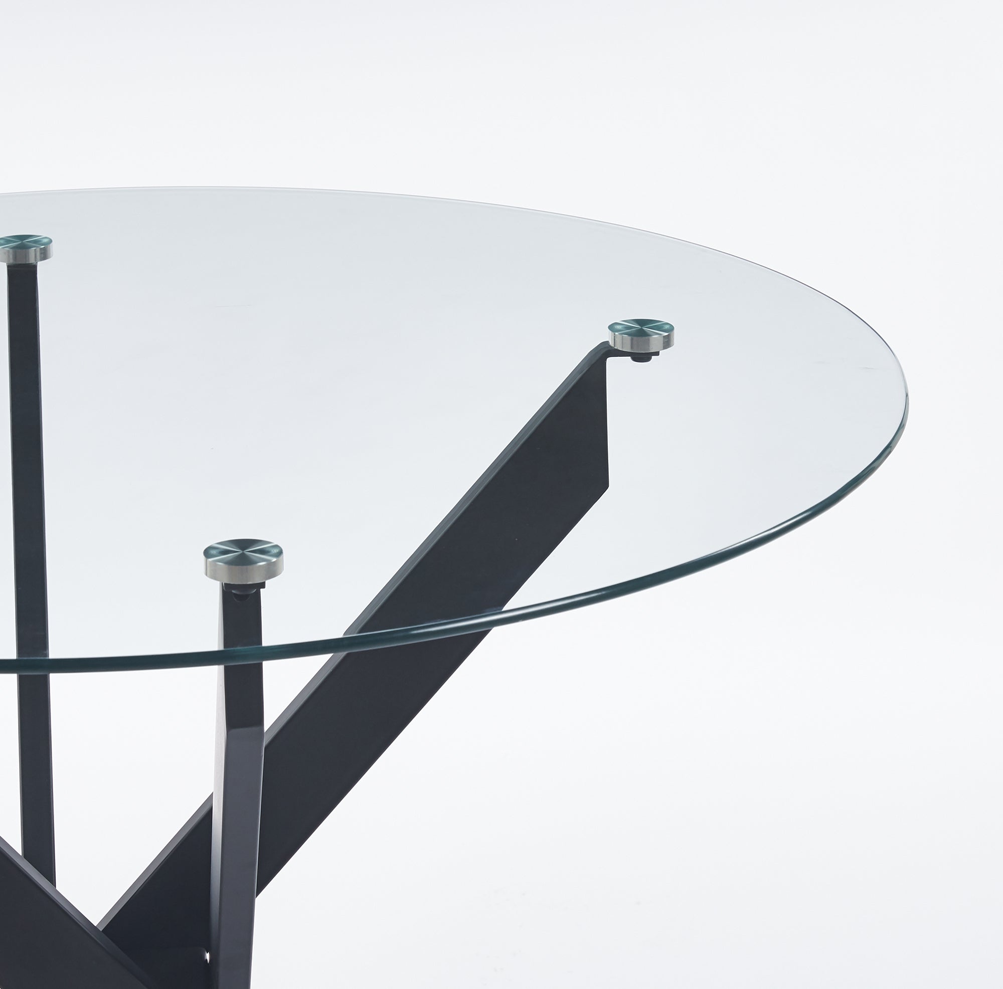 Modern Round Glass Dining Table - Chrome And Black Cross Legs