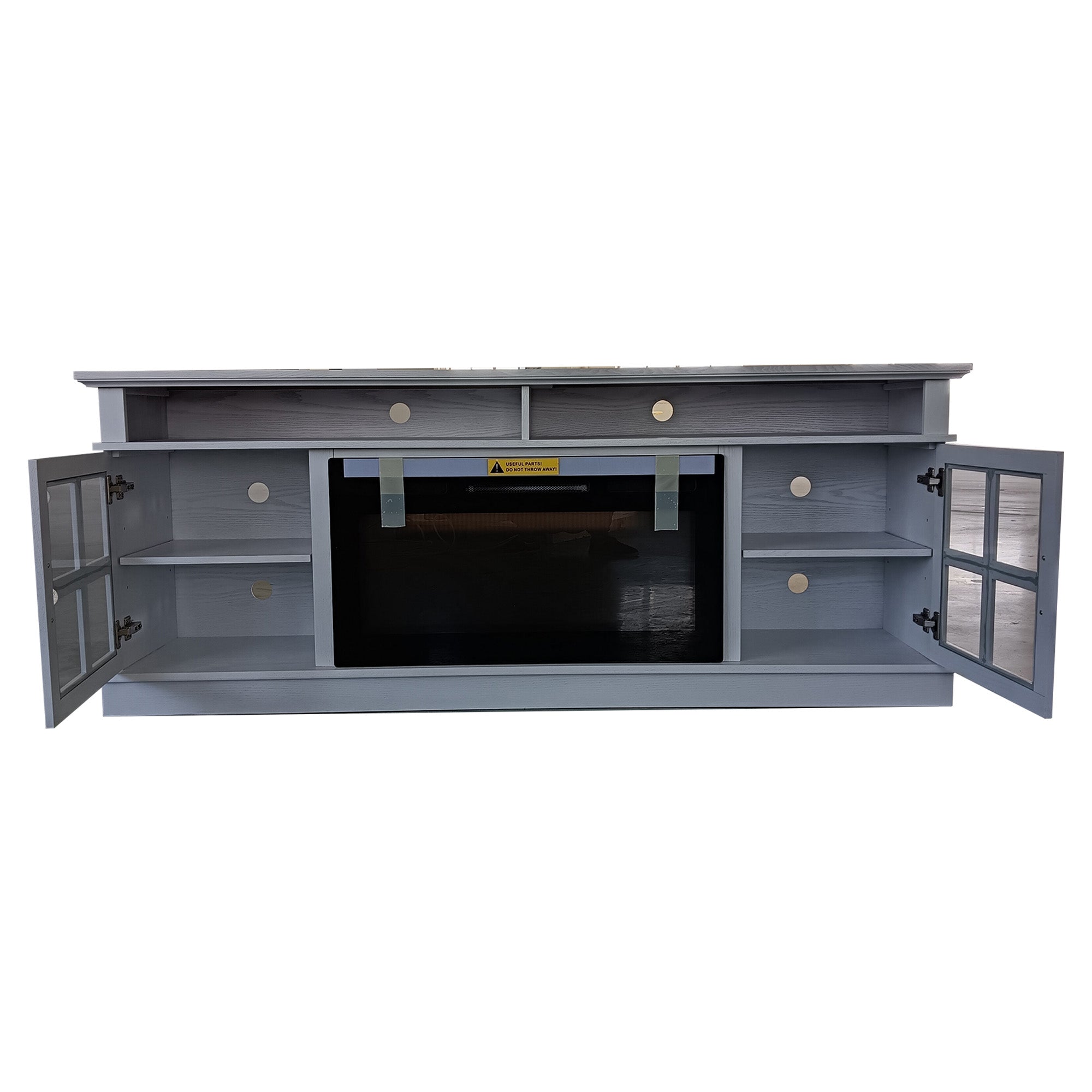 72” White Ash Wood Veneer Fireplace TV Stand