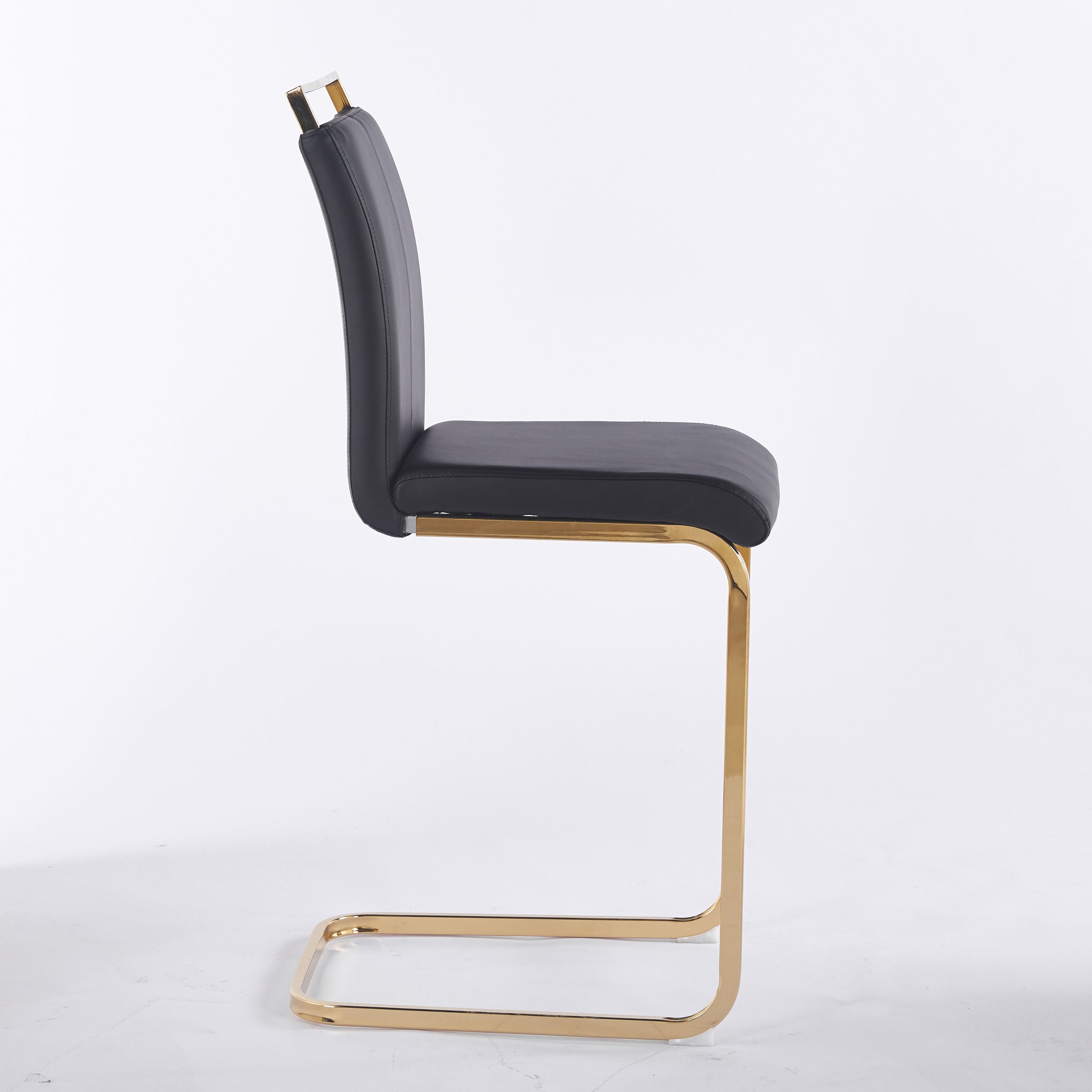 Contemporary Upholstered Dining Chair, Diamond Stitched PU Leather with Gold/Chrome Cantilever Base 4pCS/CTN