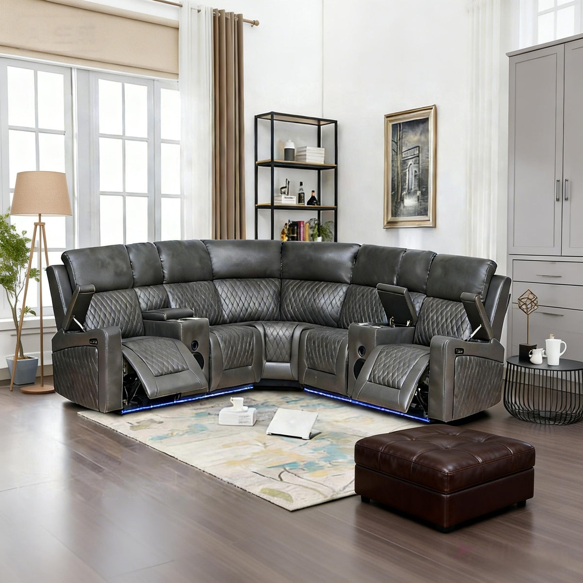 Luxury Leather Power Recliner with Cup Holder