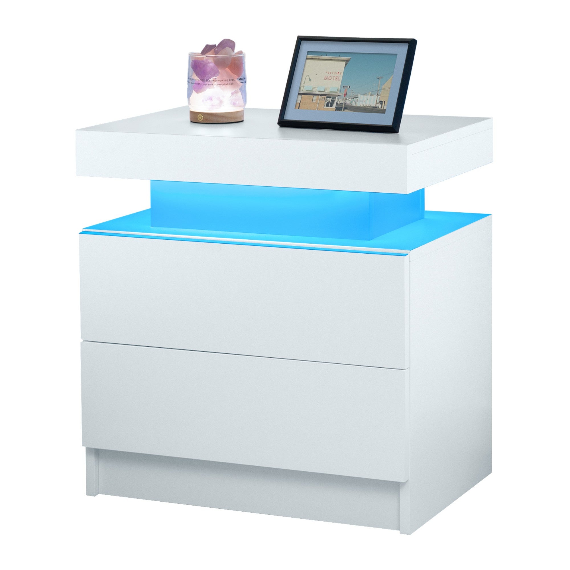 Multi-color Adjustable LED Lights Nightstand with 2 Drawers for Bedroom