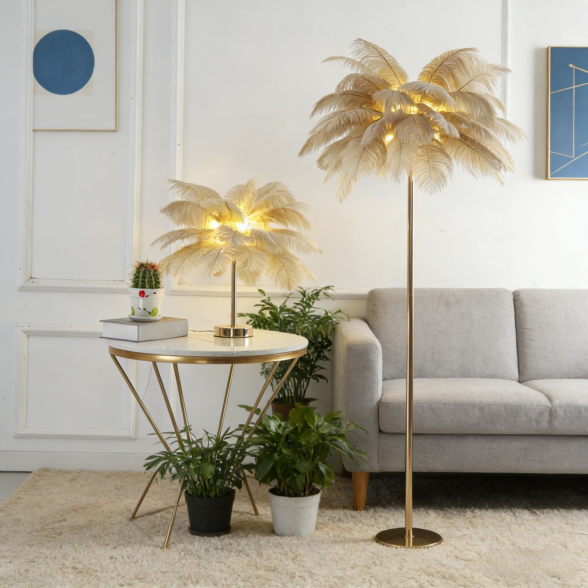 Nordic Ostrich Feather Floor Lamp, 3-Color LED, 110-265V, Romantic Luxury Light