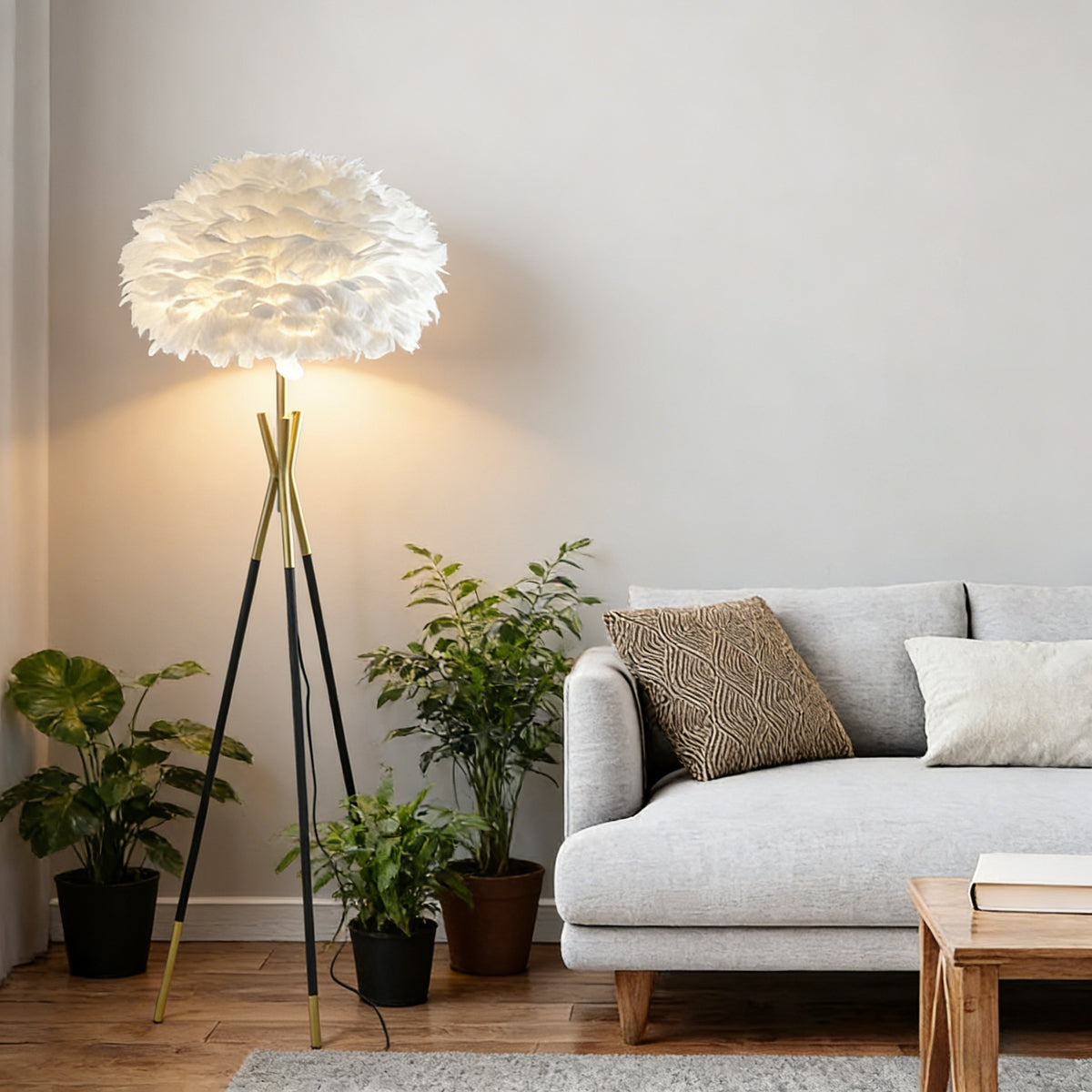 Nordic Feather Floor Lamp, LED 3-Color Dimmable Remote Ambient Light