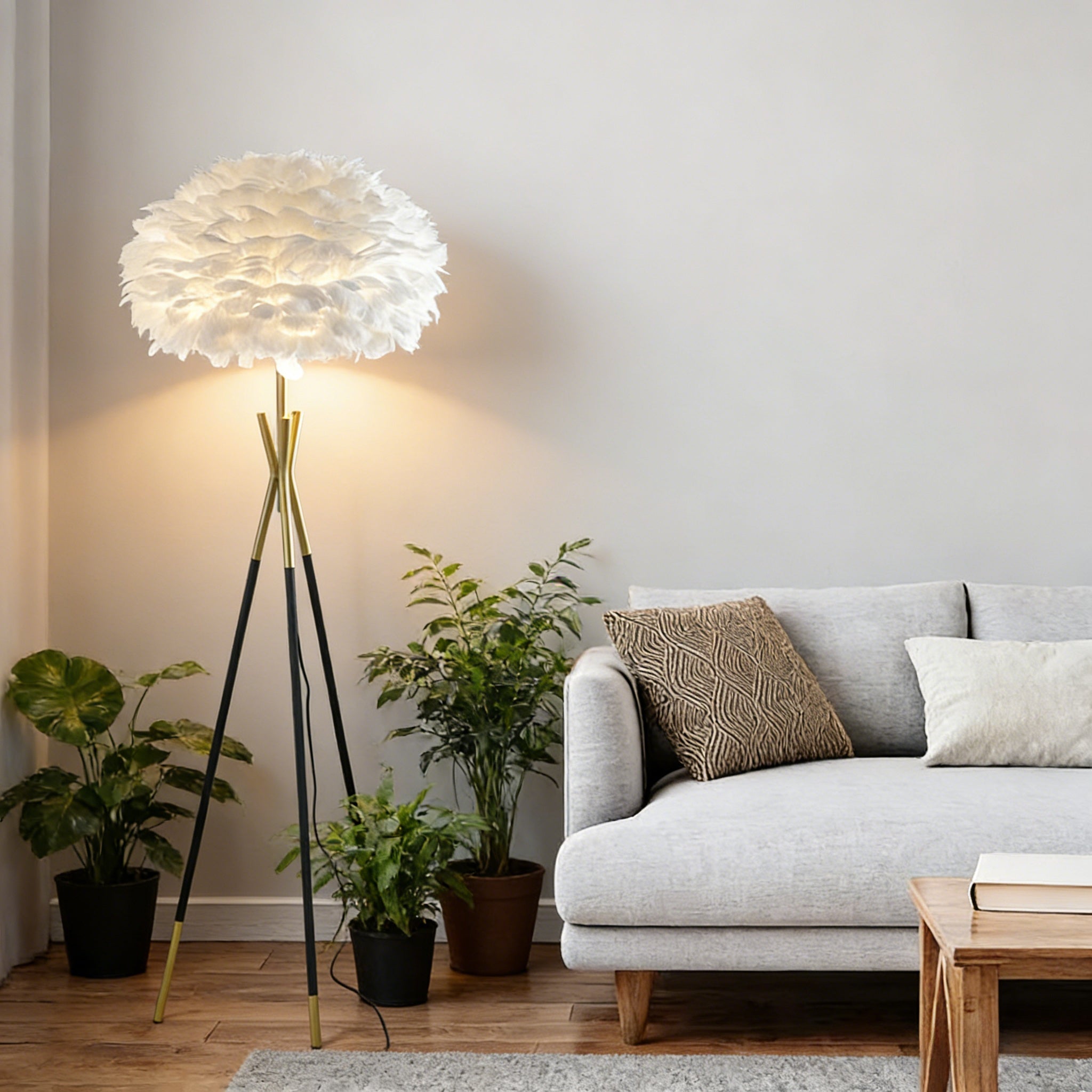 Nordic Feather Floor Lamp, LED 3-Color Dimmable Remote Ambient Light