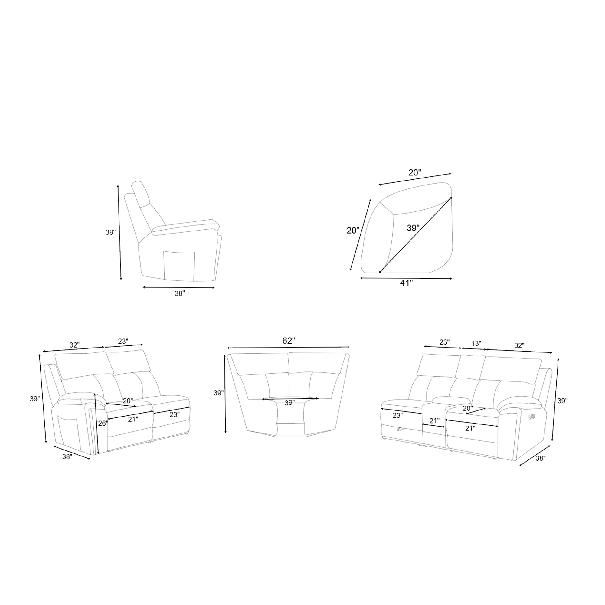 Power Recliner Sectional Fabric Sofa MC3020 Gray