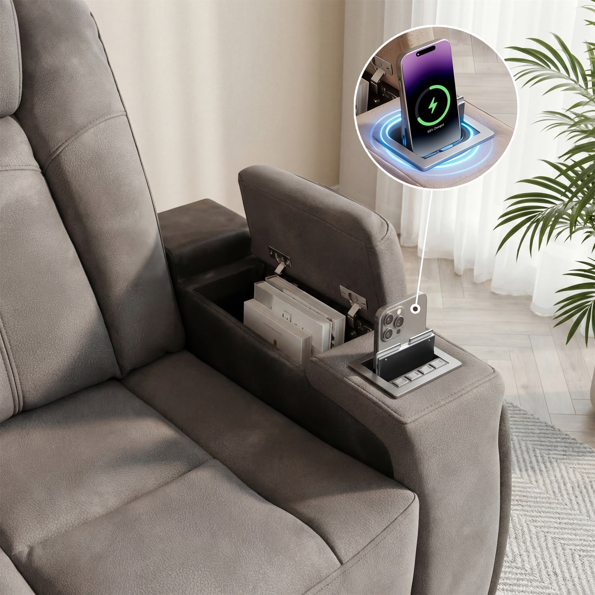 Charlie Modern Gray Power Recliner Sofa for Living Room or Home Theater