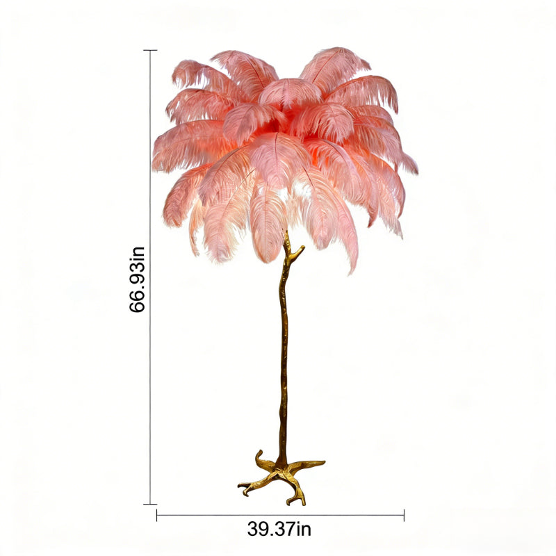 Ostrich Feather Floor Lamp | Golden 4-Light Branch pink