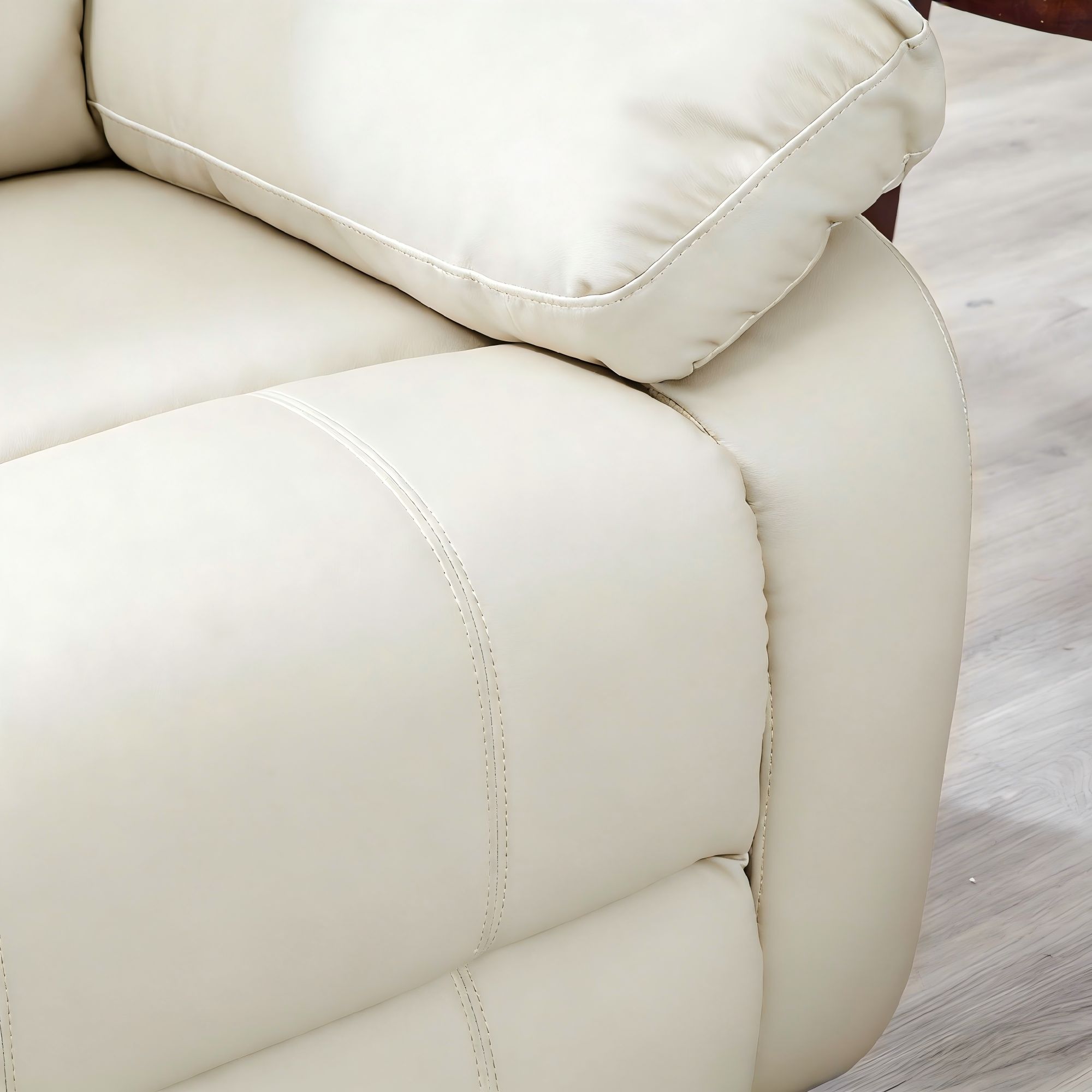 Lume Power Recliner 1-Seater Sofa in Ivory Faux Leather with Hidden Cupholders