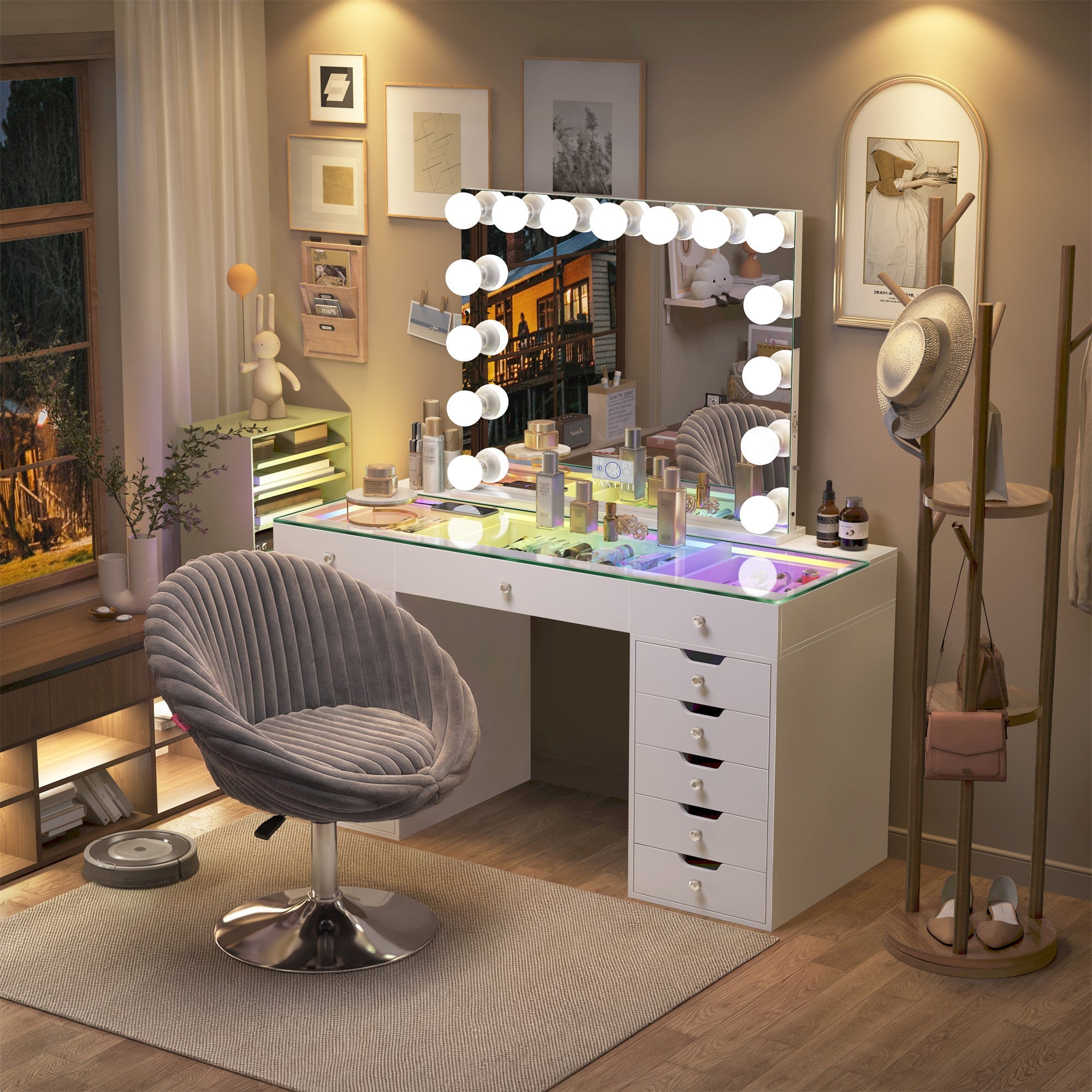 Eva-RGB Vanity Desk Set with Mirror