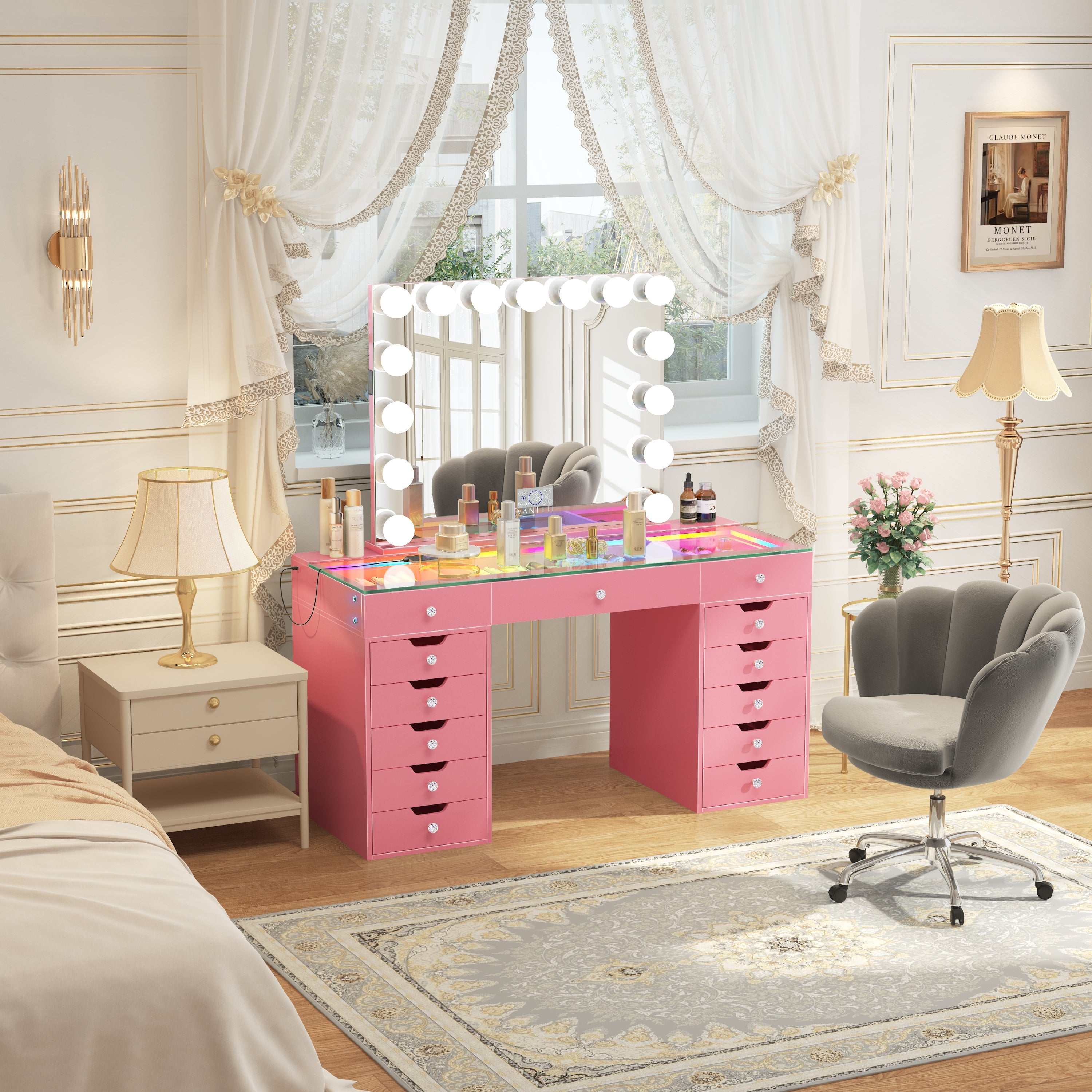 Eva-RGB Vanity Desk Set with Mirror
