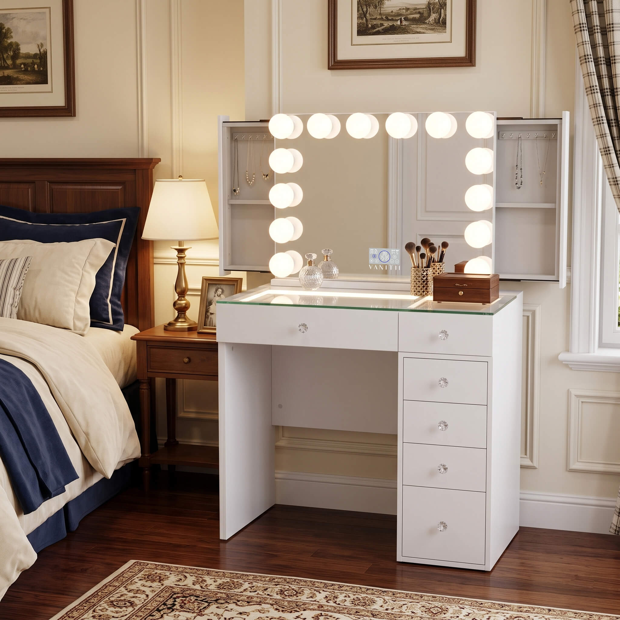 VANITII Mini Diana 6 Storage Drawers Vanity Desk Set -Mirror with Jewelry Organizer