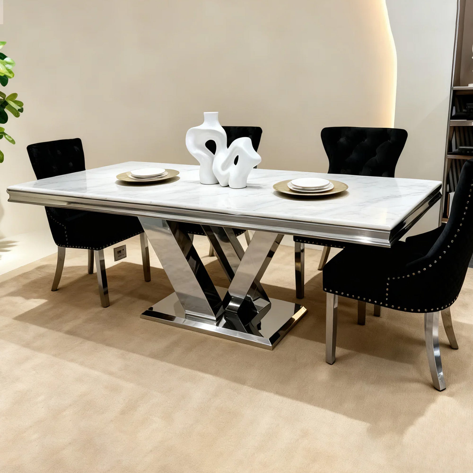 Stainless Steel Dining Table with Marble Tabletop - PX03
