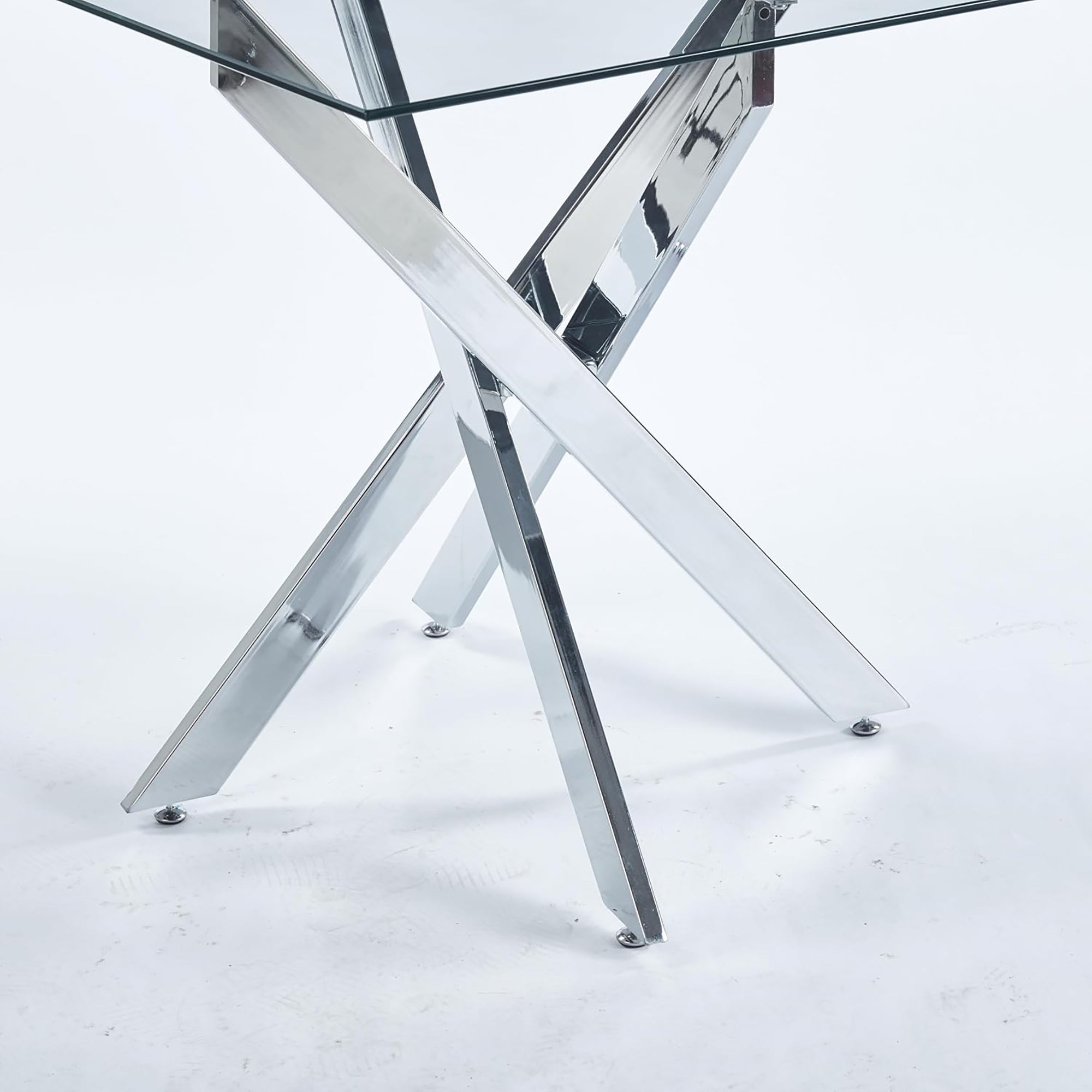 Modern Square Glass Dining Table - Chrome Cross Legs