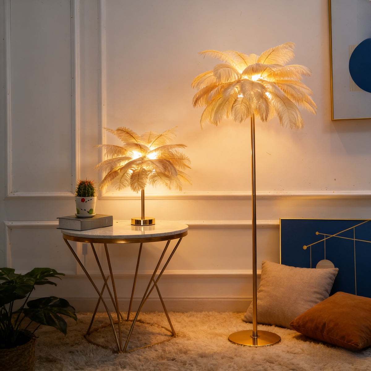 Nordic Ostrich Feather Floor Lamp, 3-Color LED, 110-265V, Romantic Luxury Light