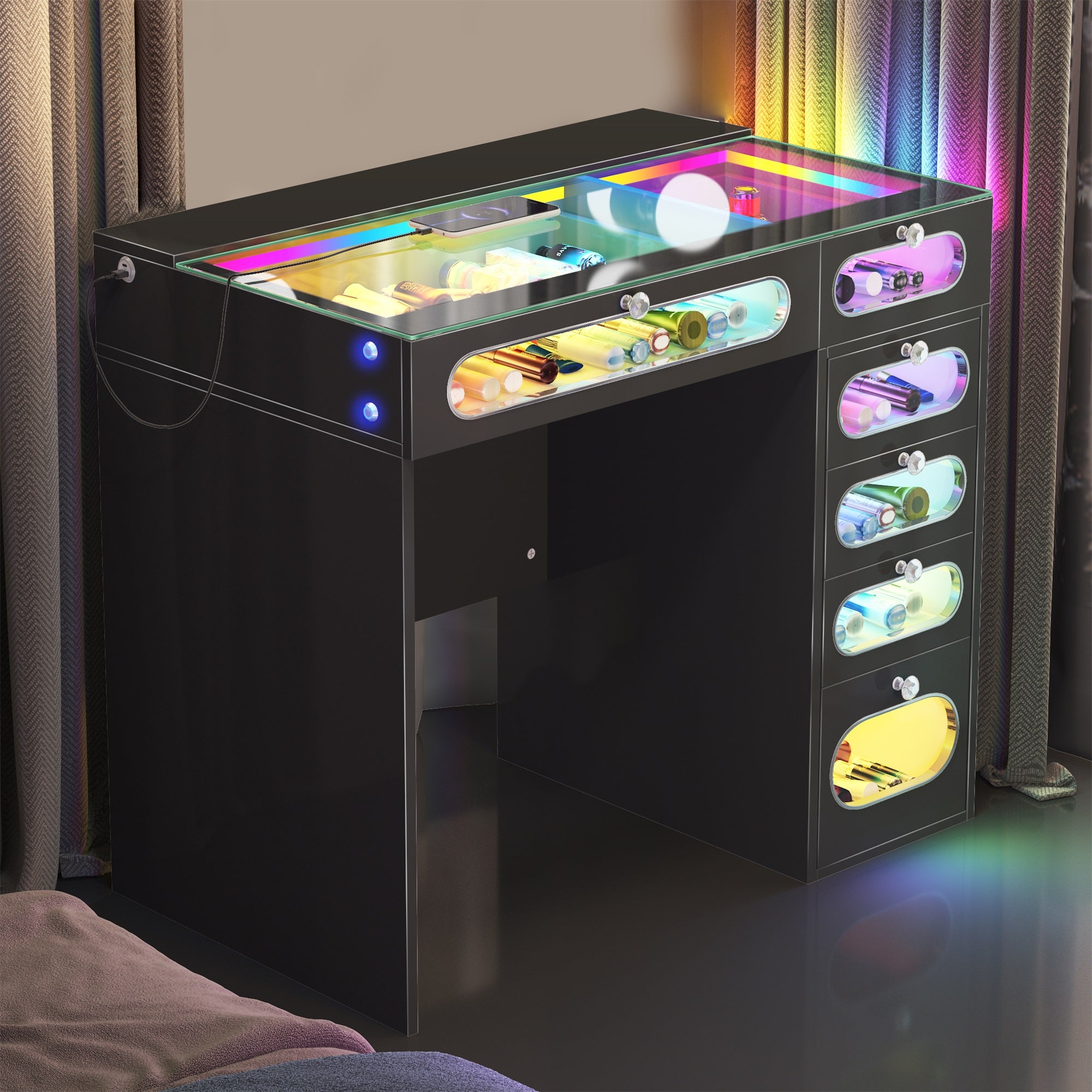 New Release ! VANITII 6 Glass Fronted Drawers Vanity Desk