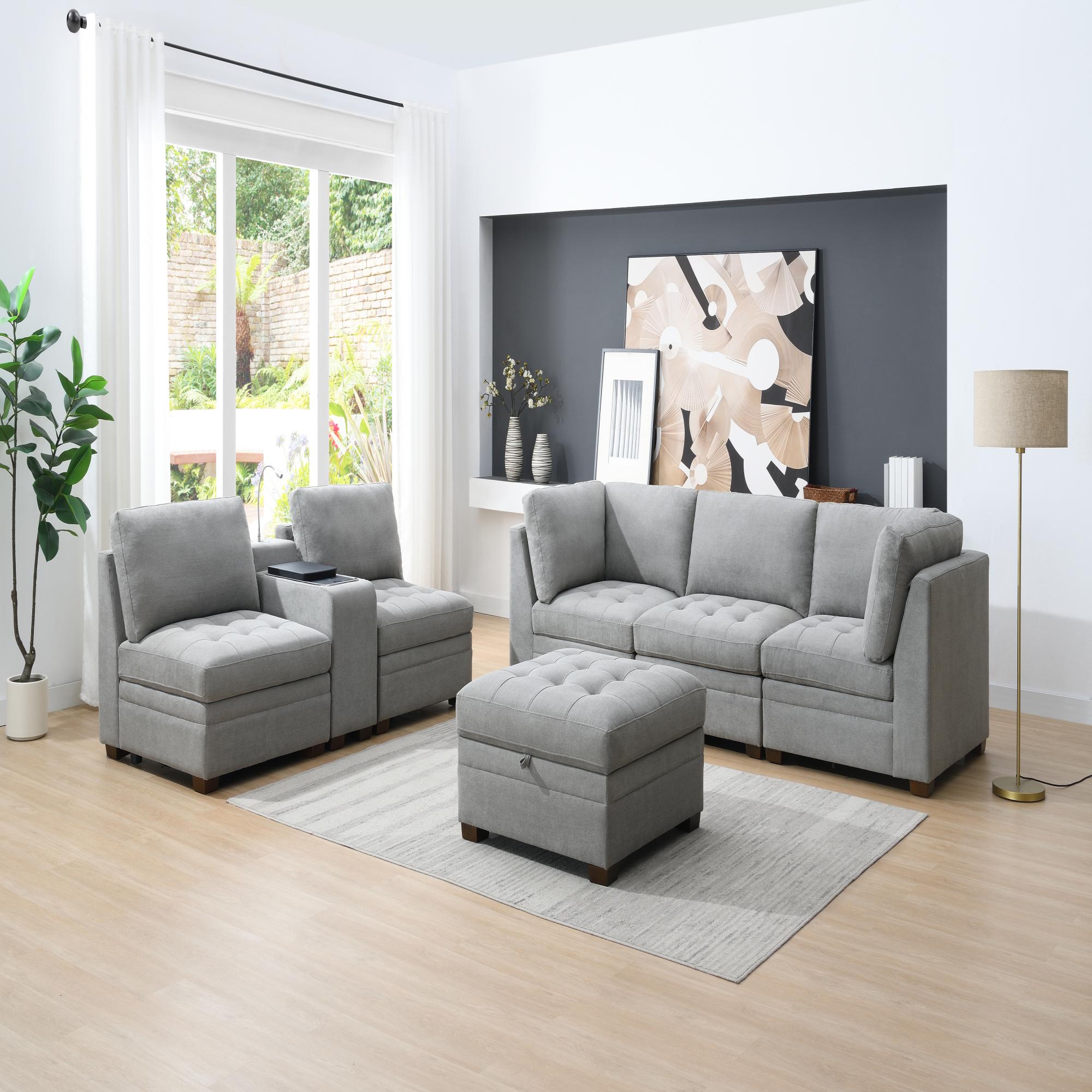 Tisdale Modular Sectional 7-piece Dark Grey with Storage Ottoman