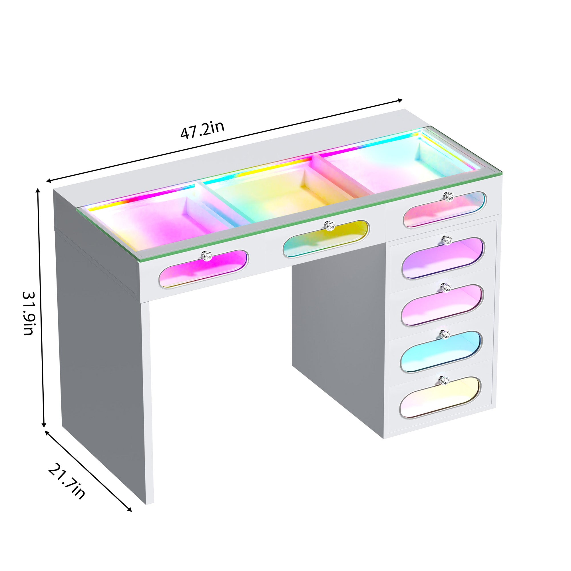 New Release ! VANITII 7 Glass Fronted Drawers with Crystal Handles