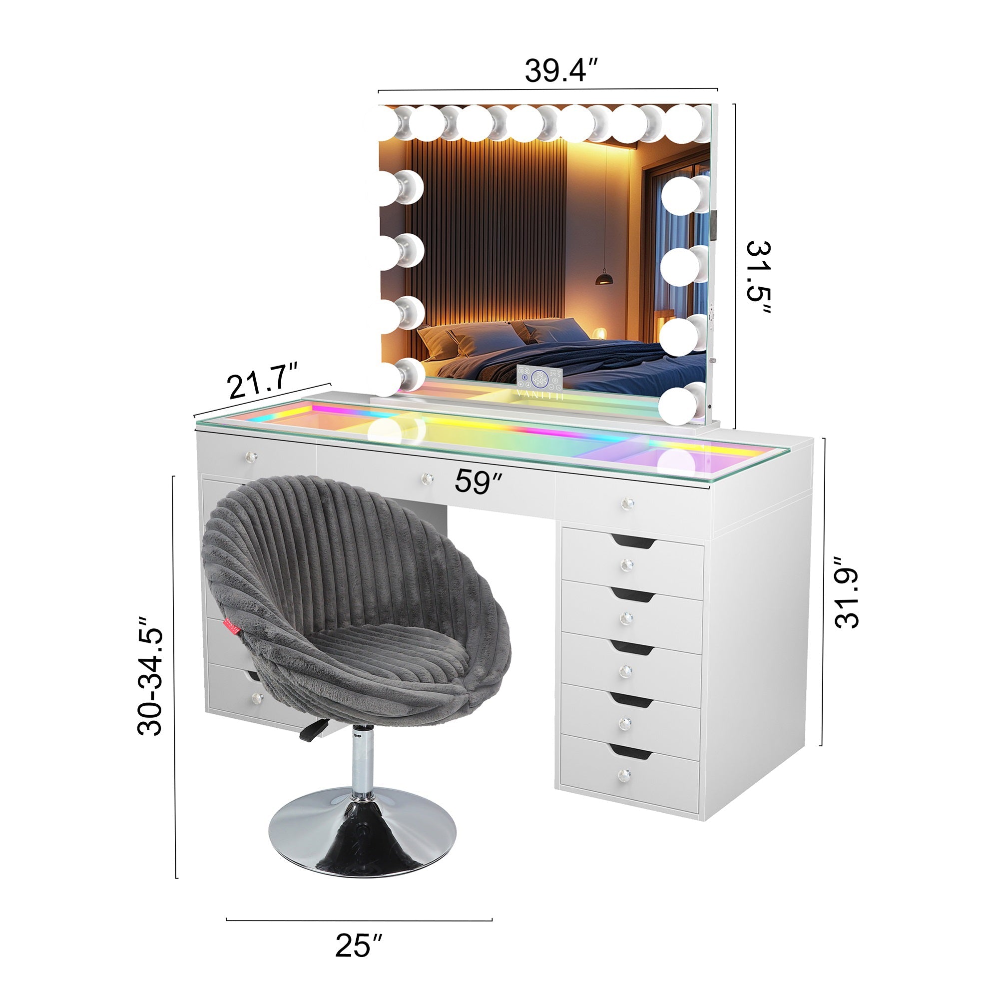 Eva-RGB Vanity Desk Set with Mirror