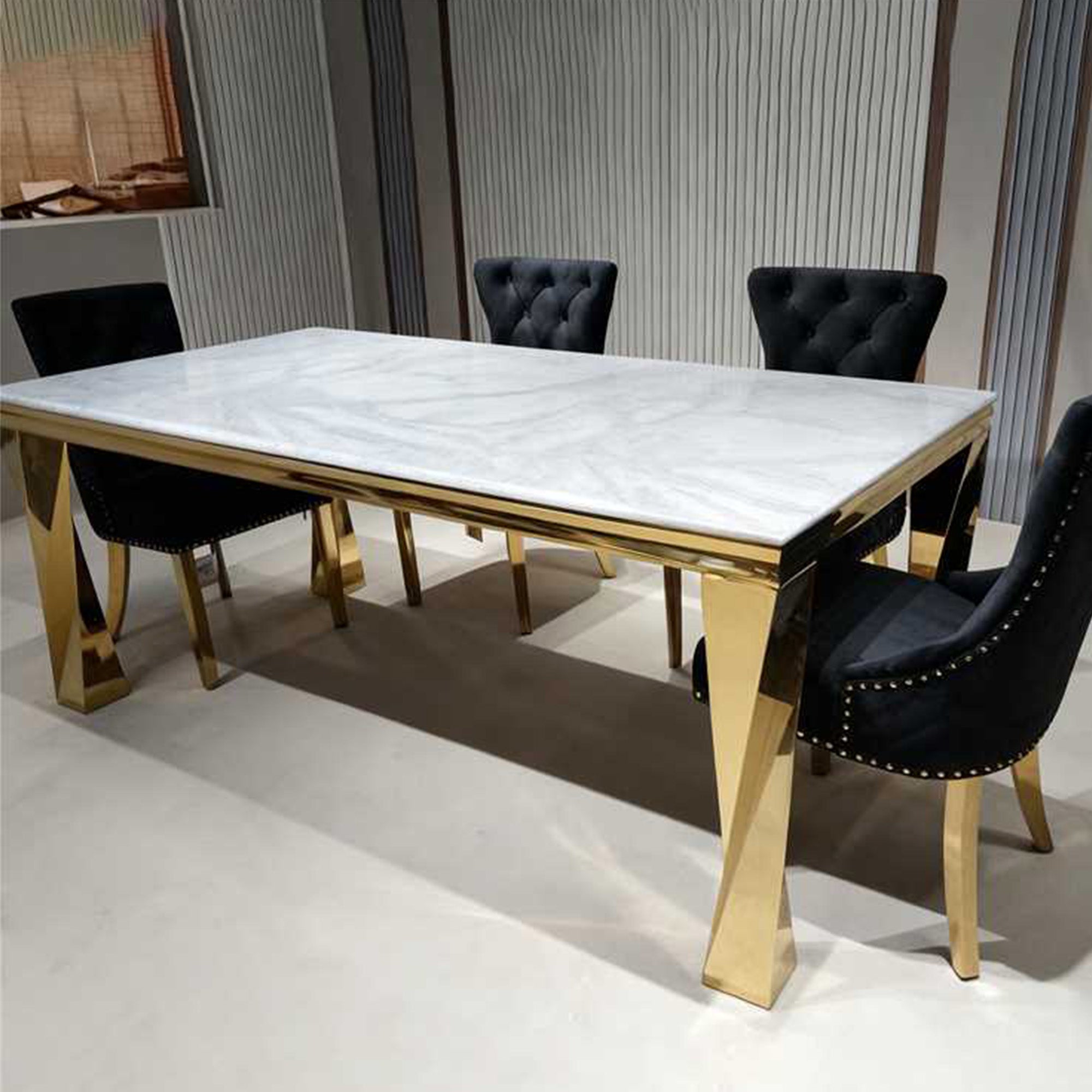 Modern Style Stainless Steel Dining Table with Marble Tabletop-PX05