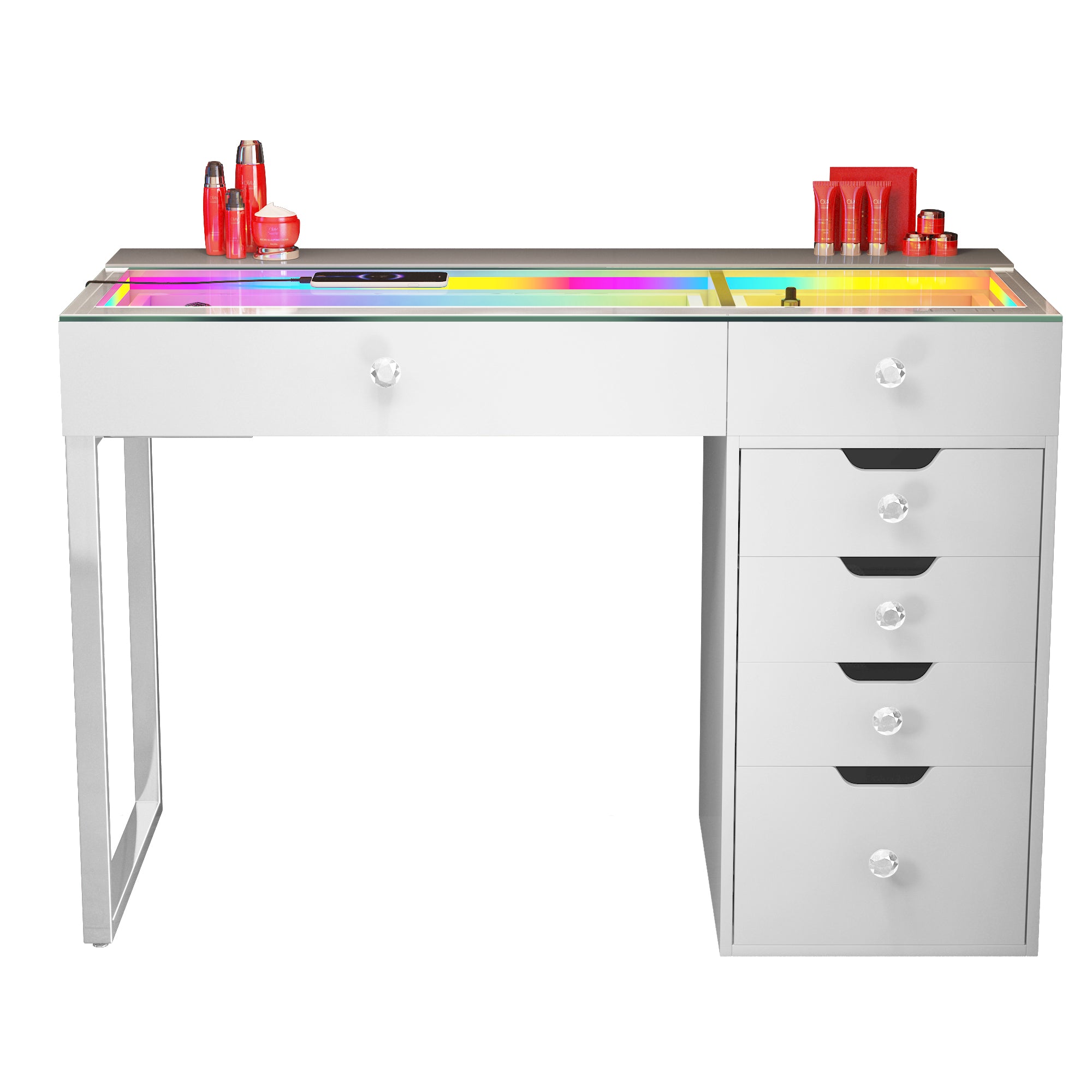 VANITII Diana RGB Vanity Desk - 6 Storage Drawers