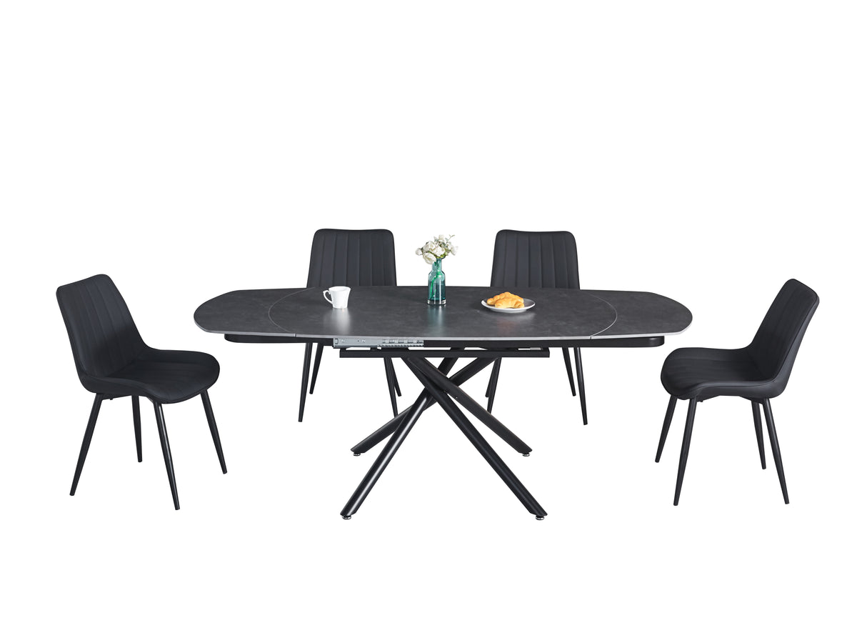 Extendable Ceramic Top Dining Table with Metal Legs (55.12 / 78.74 × 35.43 × 29.53)
