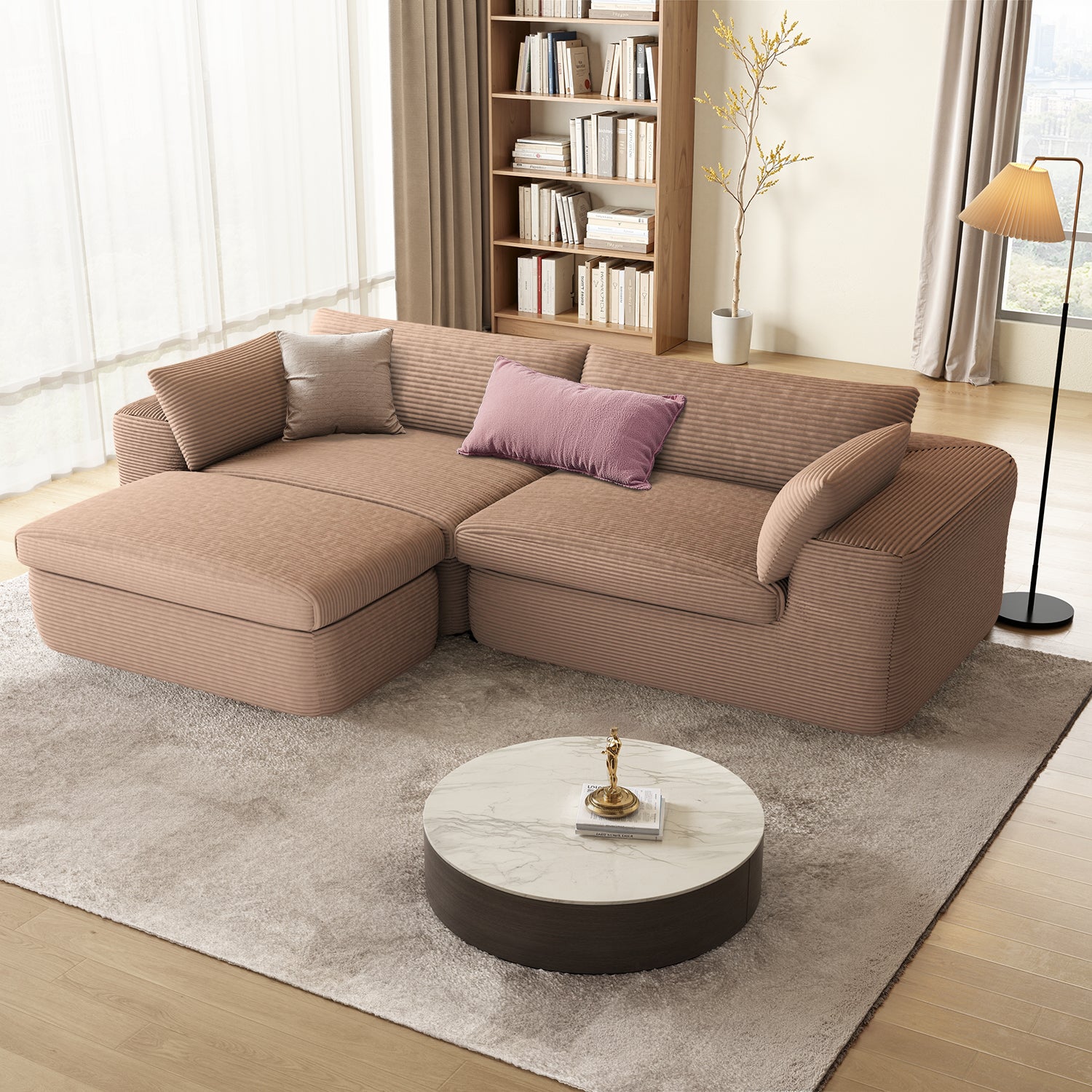 L shape Modular Sectional Sofa, Compressed Sectional Sofa, Compressed Sofa Couch Space-Efficient Design-Camel