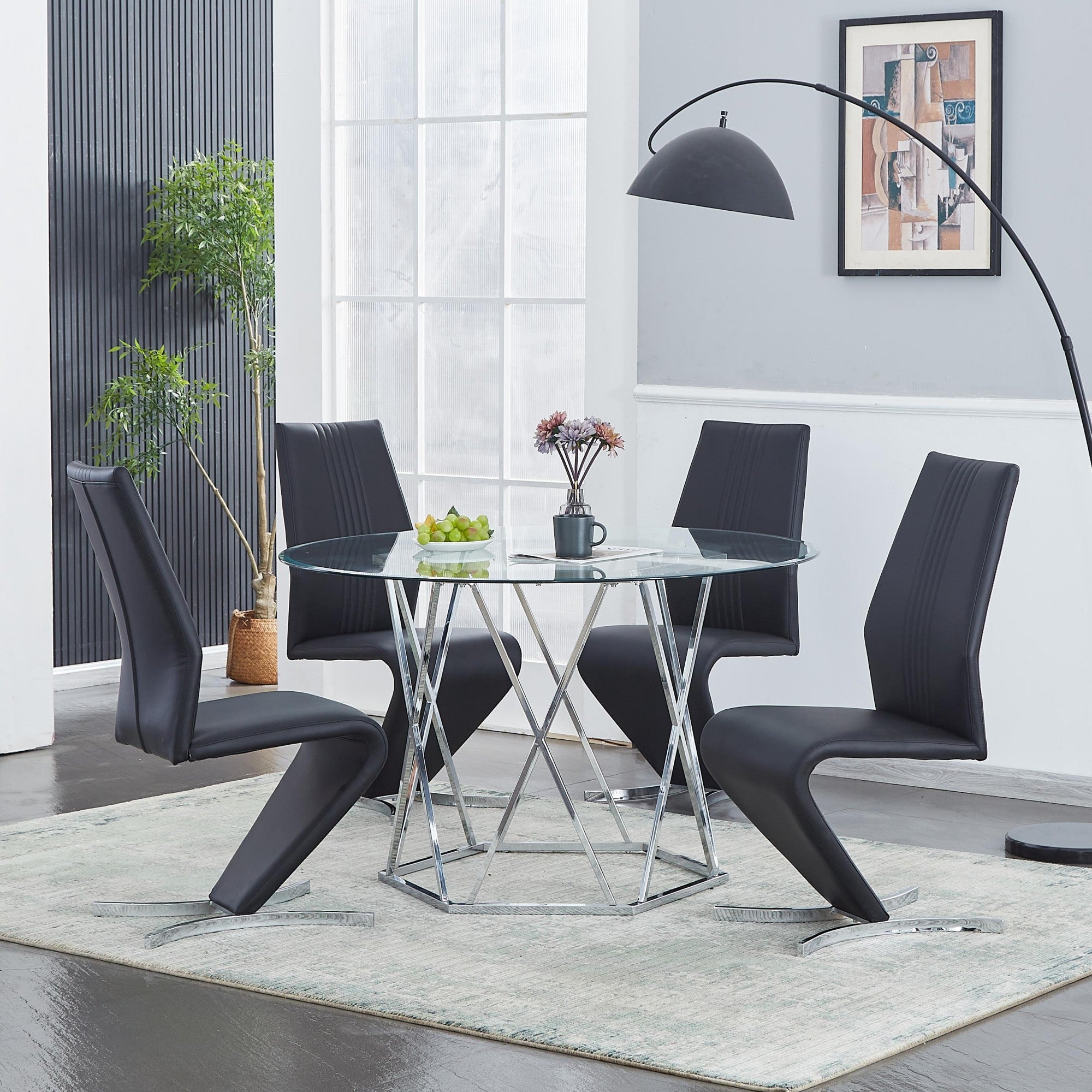Black Faux Leather Dining Chairs-2PCS/CTN