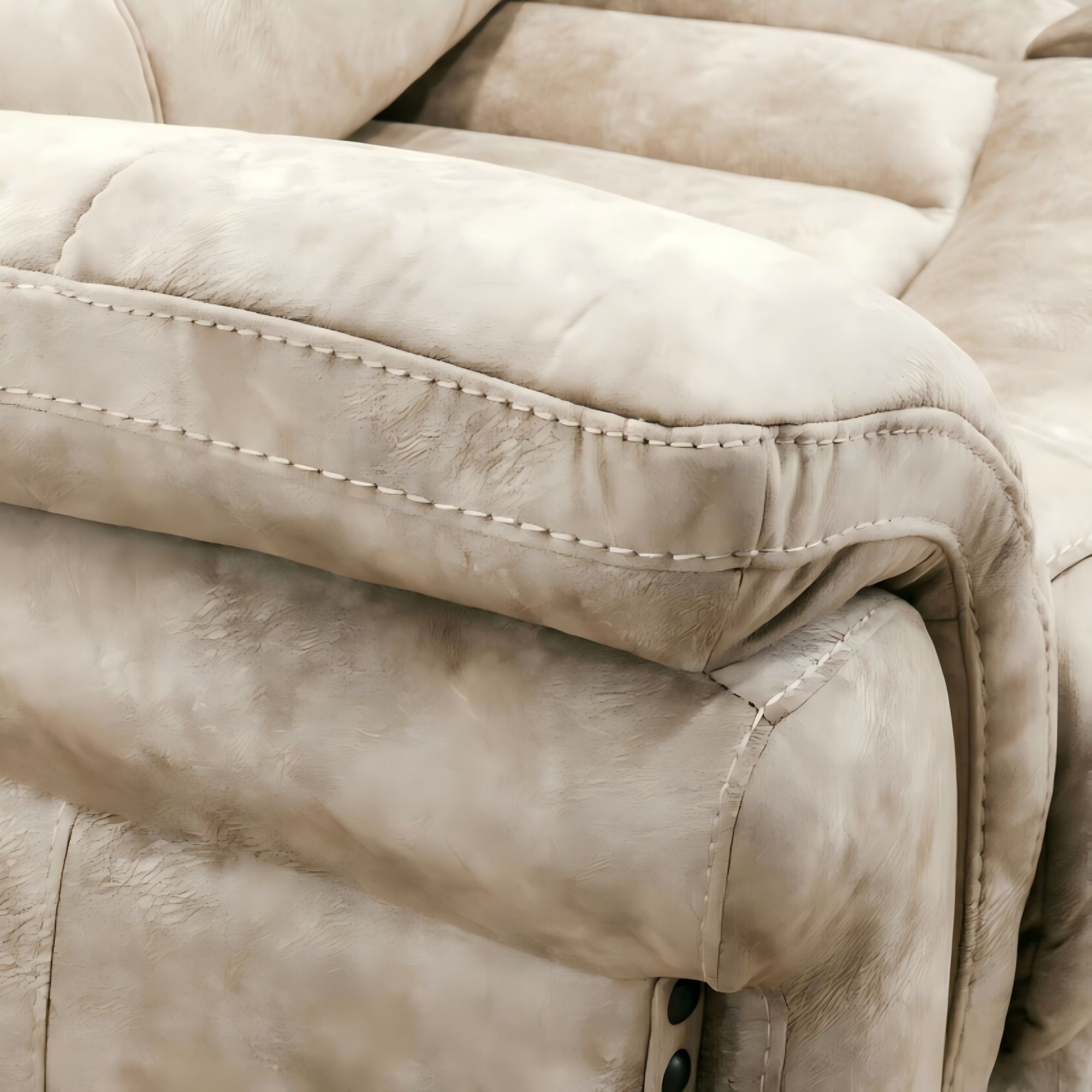 Cream Fabric Recliner Chair, Oversized Comfortable Reclining Sofa with Nailhead Trim for Living Room. 2PP
