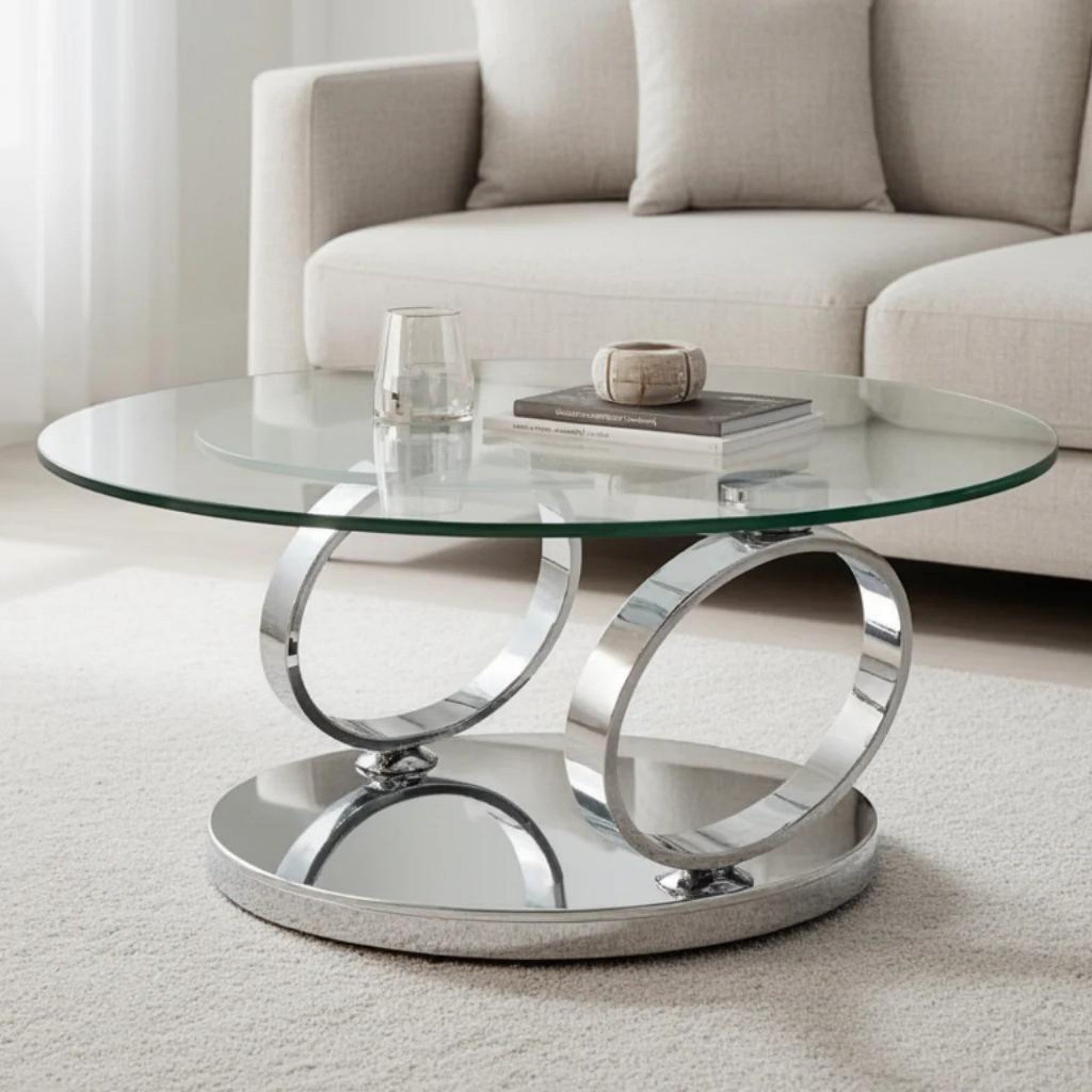 Swivel 360 Degrees Glass Coffee Table