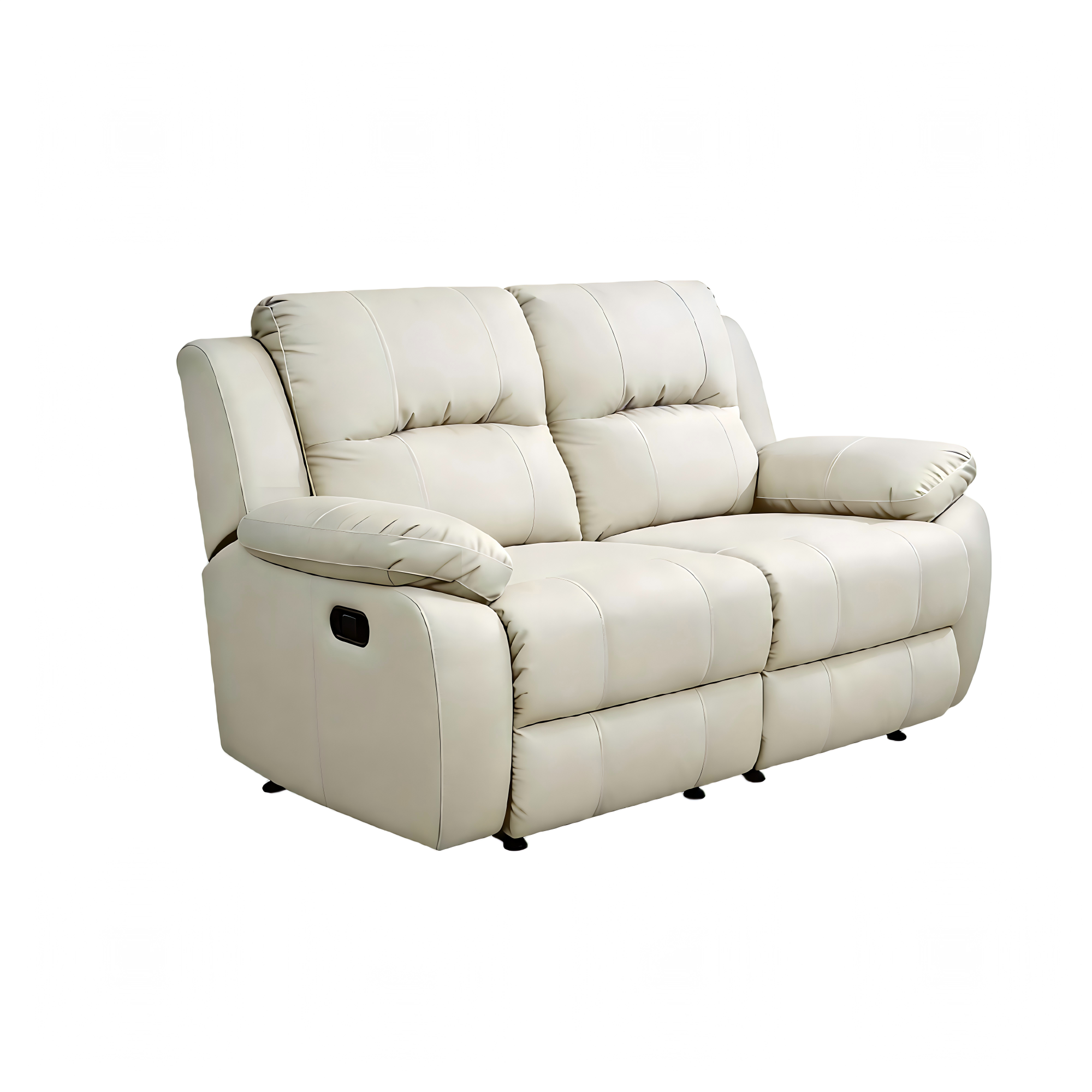 Lume Power Recliner 2-Seater Sofa in Ivory Faux Leather with Hidden Cupholders