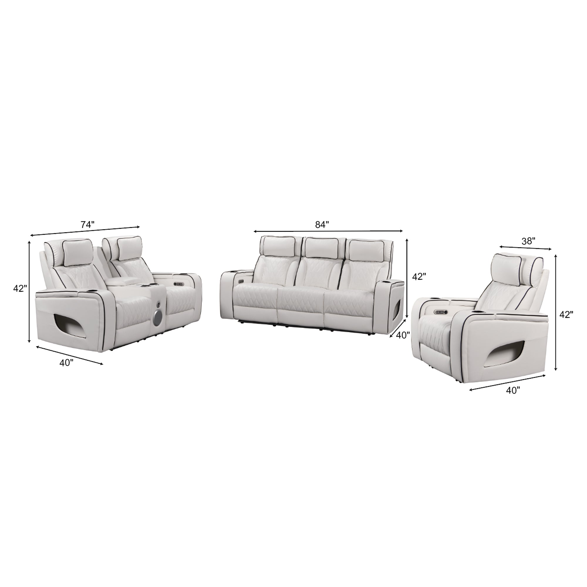 Power Recliner Sofa & Loveseat & Chair MR2953 White