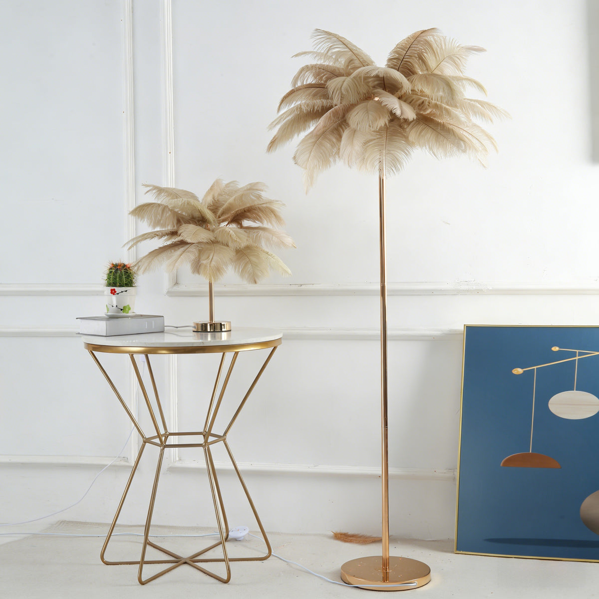Nordic Ostrich Feather Floor Lamp, 3-Color LED, 110-265V, Romantic Luxury Light
