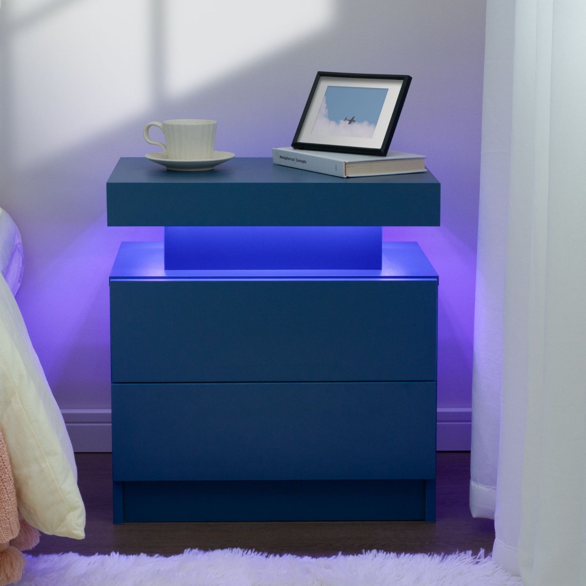 Multi-color Adjustable LED Lights Nightstand with 2 Drawers for Bedroom