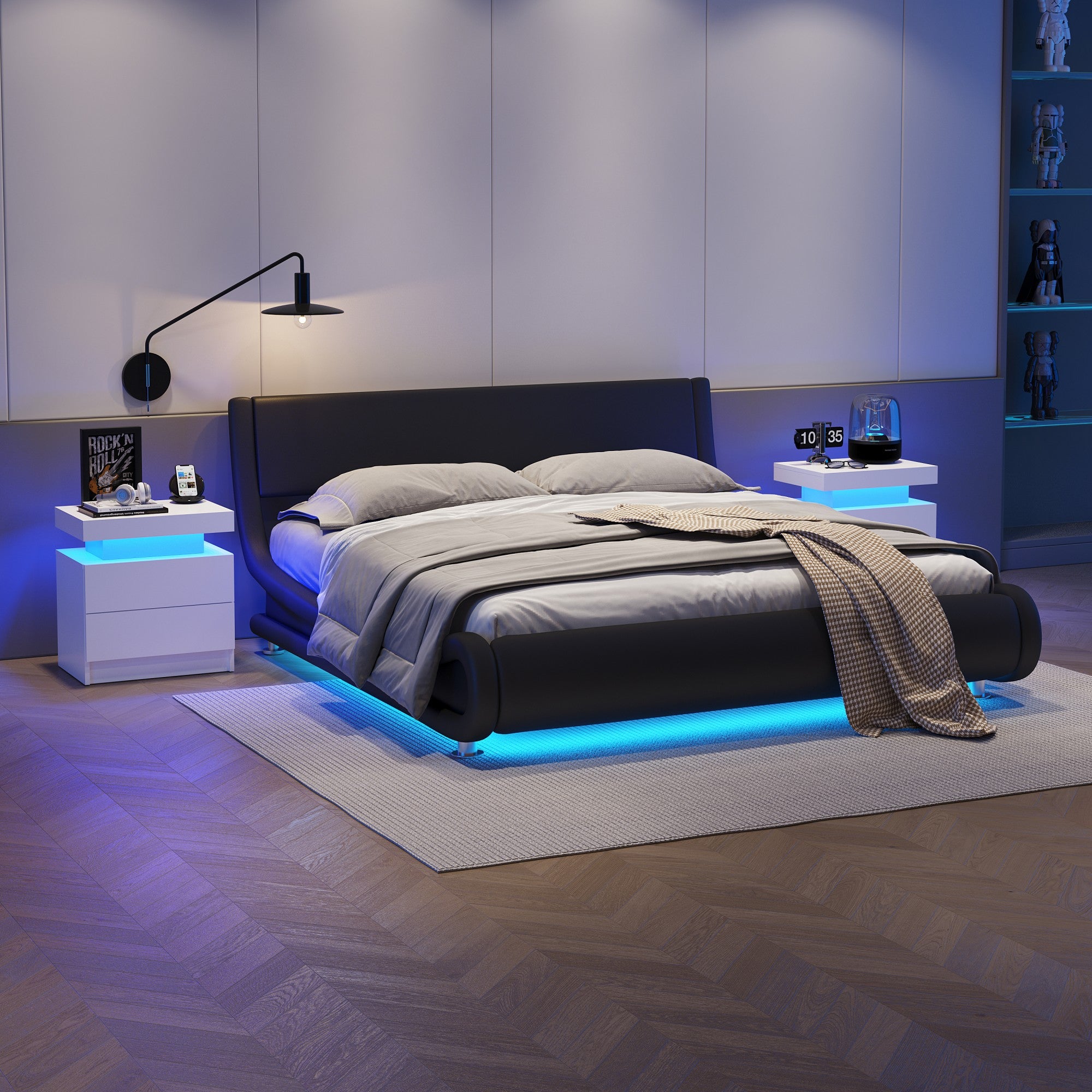 Multi-color Adjustable LED Lights Nightstand with 2 Drawers for Bedroom