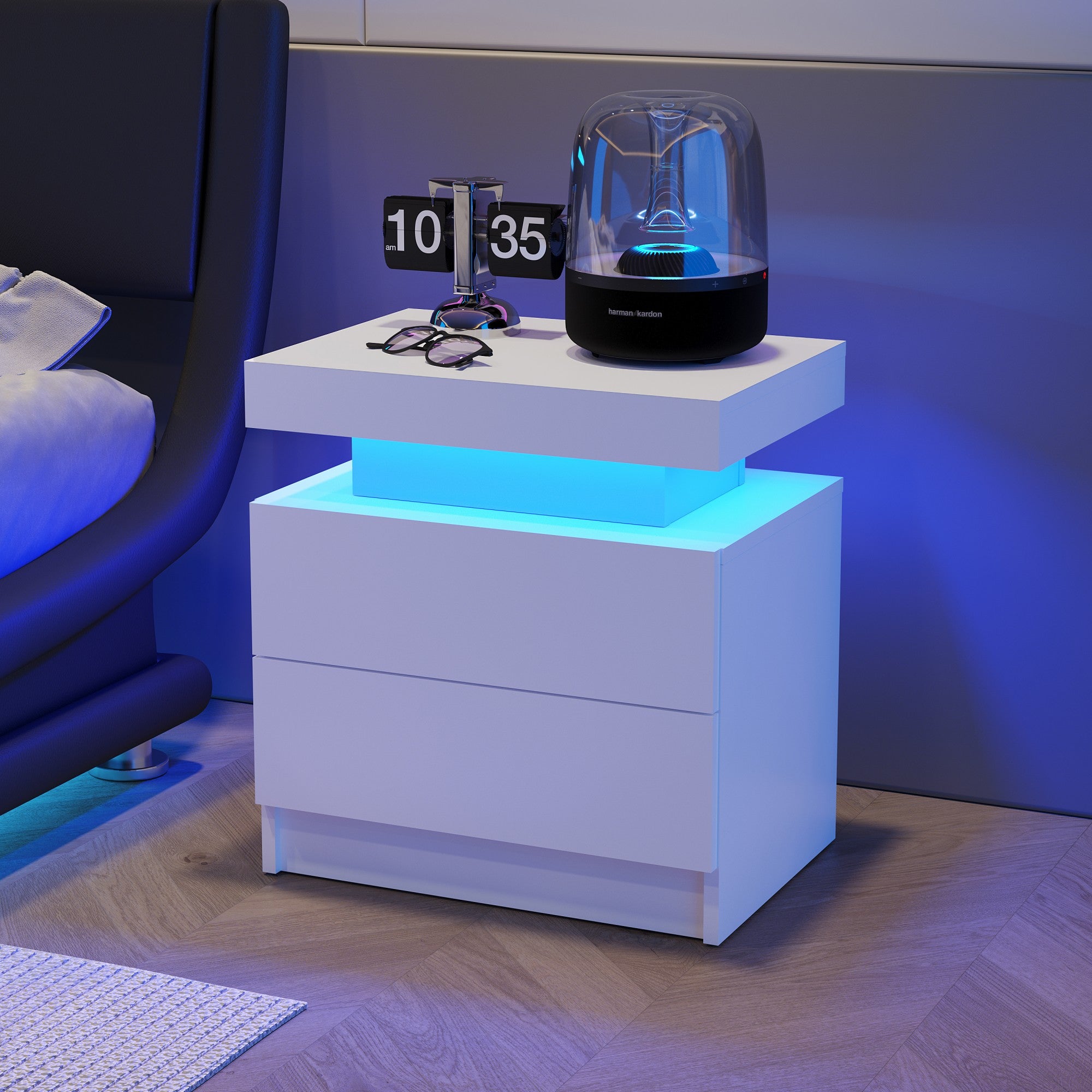 Multi-color Adjustable LED Lights Nightstand with 2 Drawers for Bedroom