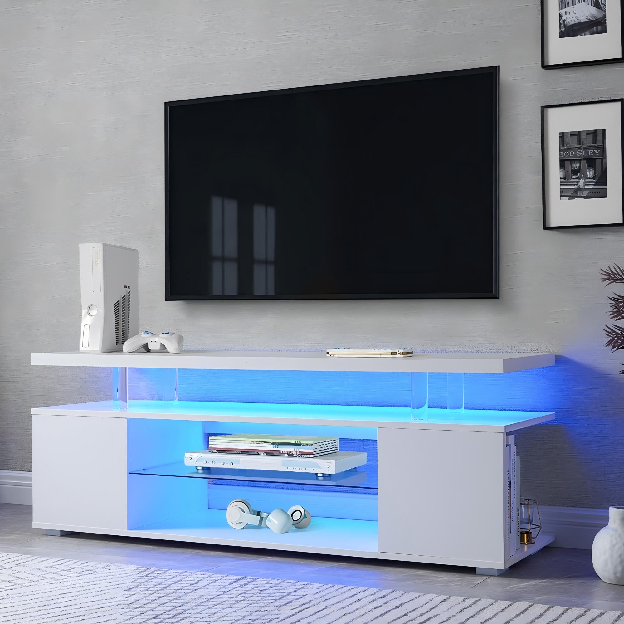 63" LED Media Storage Console Table TV Stand for Living Room