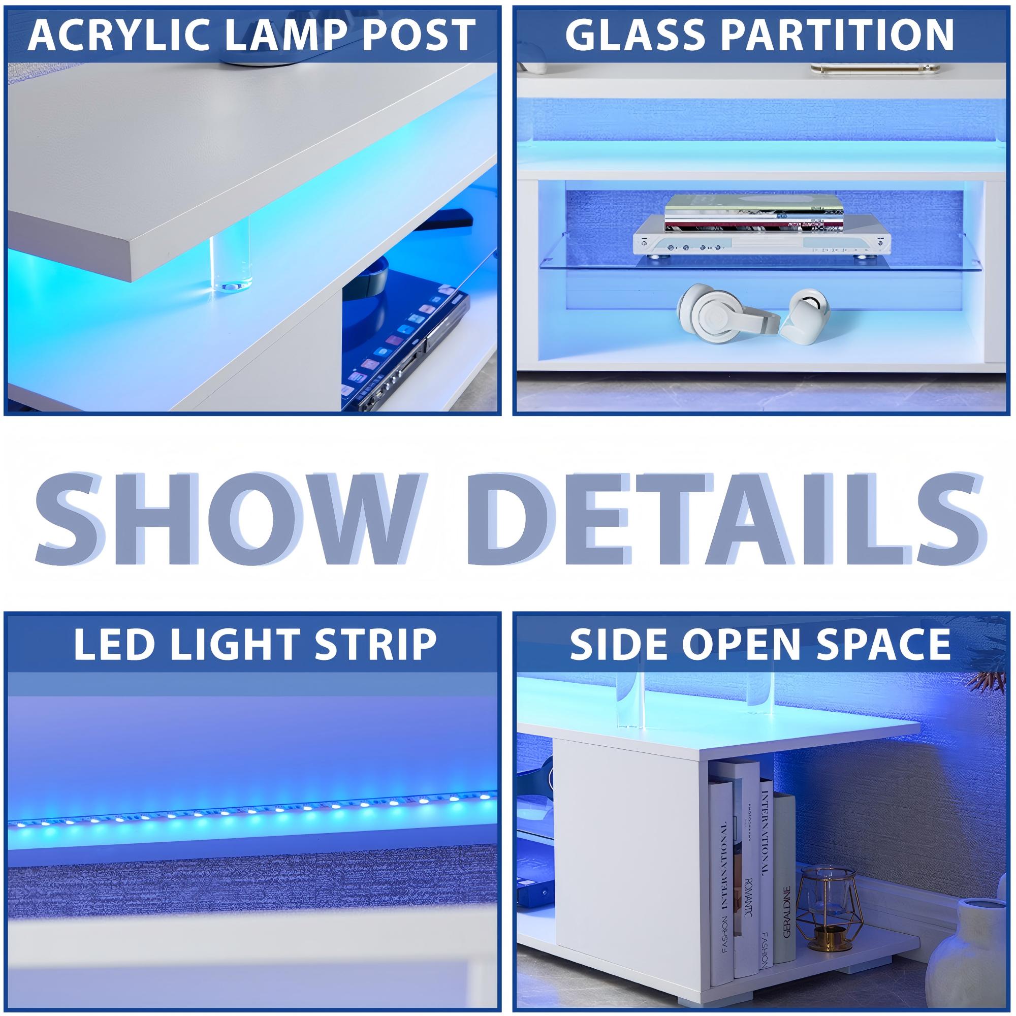 63" LED Media Storage Console Table TV Stand for Living Room